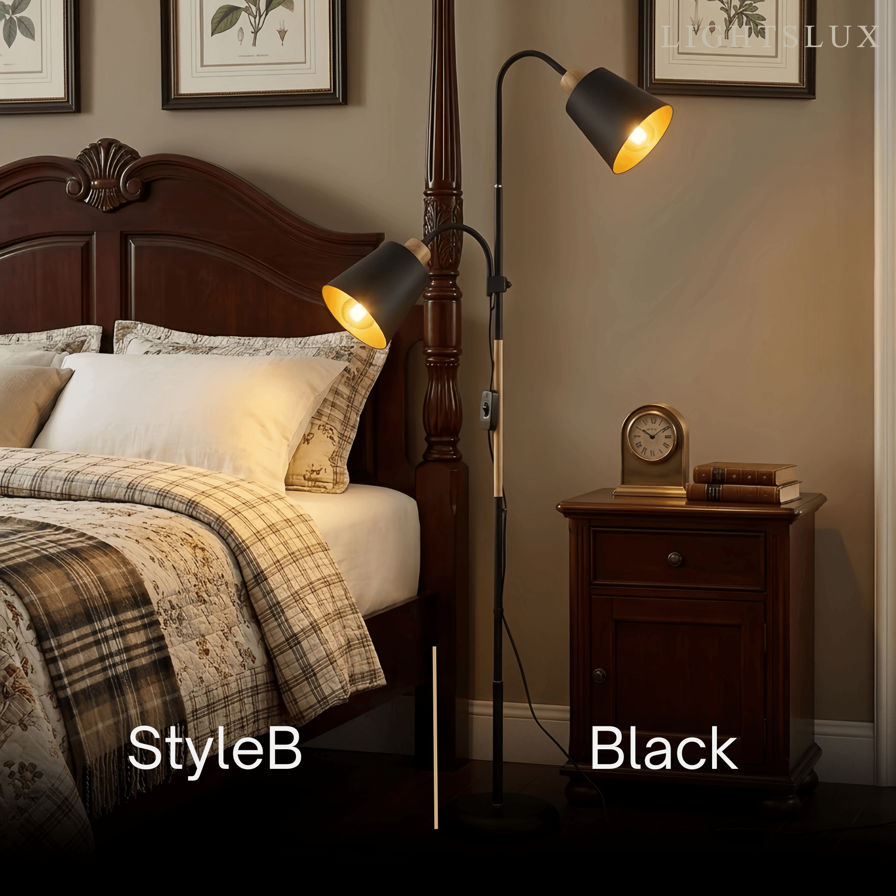 Modern Double Head Floor Lamp — Black/White Metal with Adjustable Living Room - Flindria