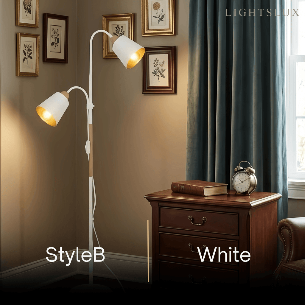 Modern Double Head Floor Lamp — Black/White Metal with Adjustable Living Room - Flindria