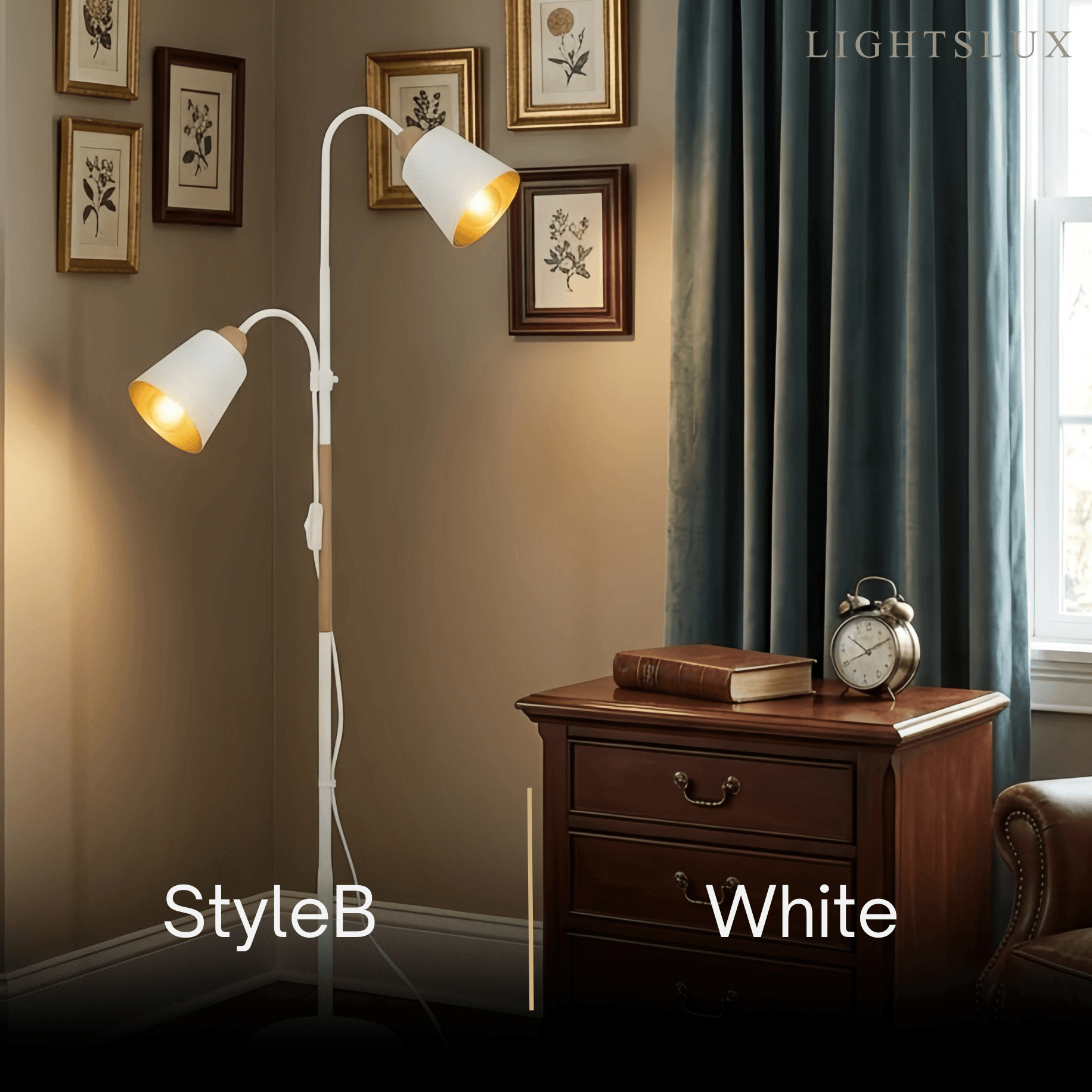Modern Double Head Floor Lamp — Black/White Metal with Adjustable Living Room - Flindria