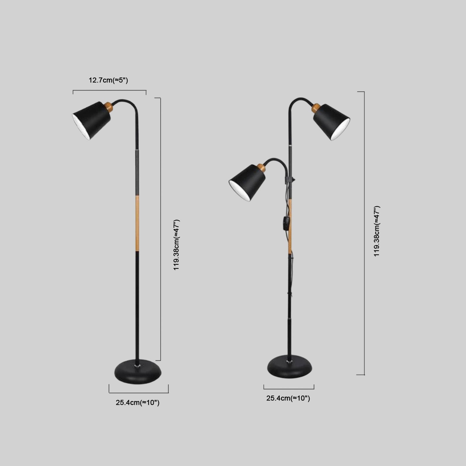 Modern Double Head Floor Lamp — Black/White Metal with Adjustable Living Room - Flindria