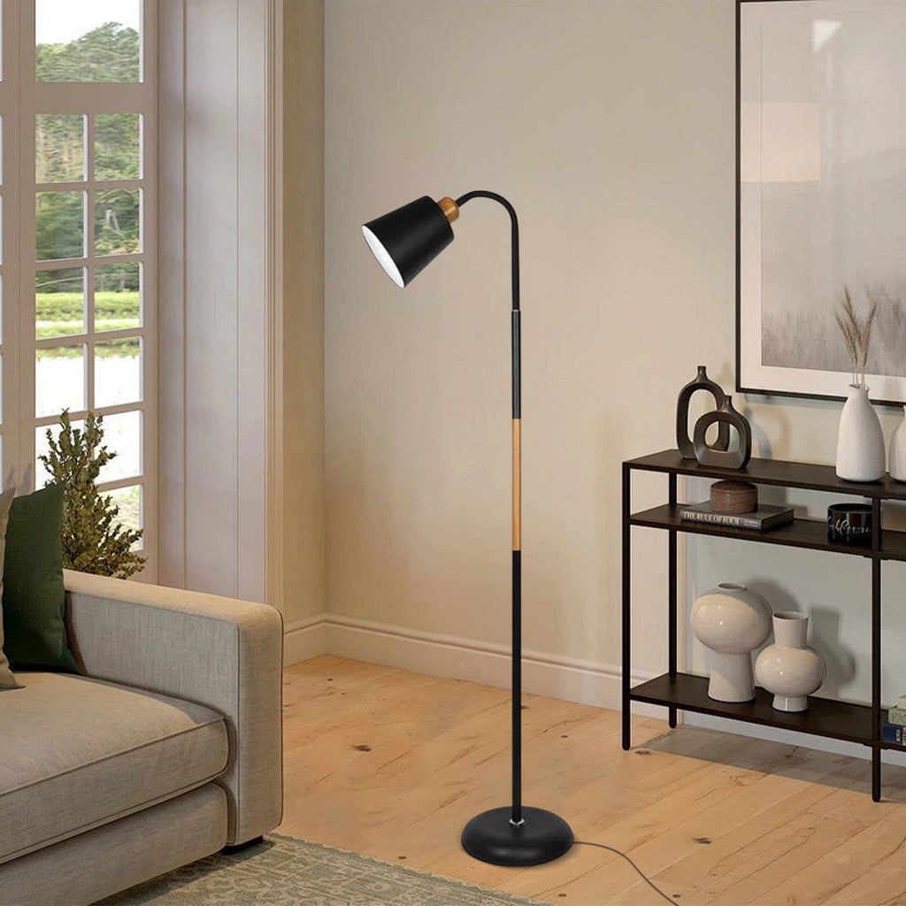 Modern Double Head Floor Lamp — Black/White Metal with Adjustable Living Room - Flindria