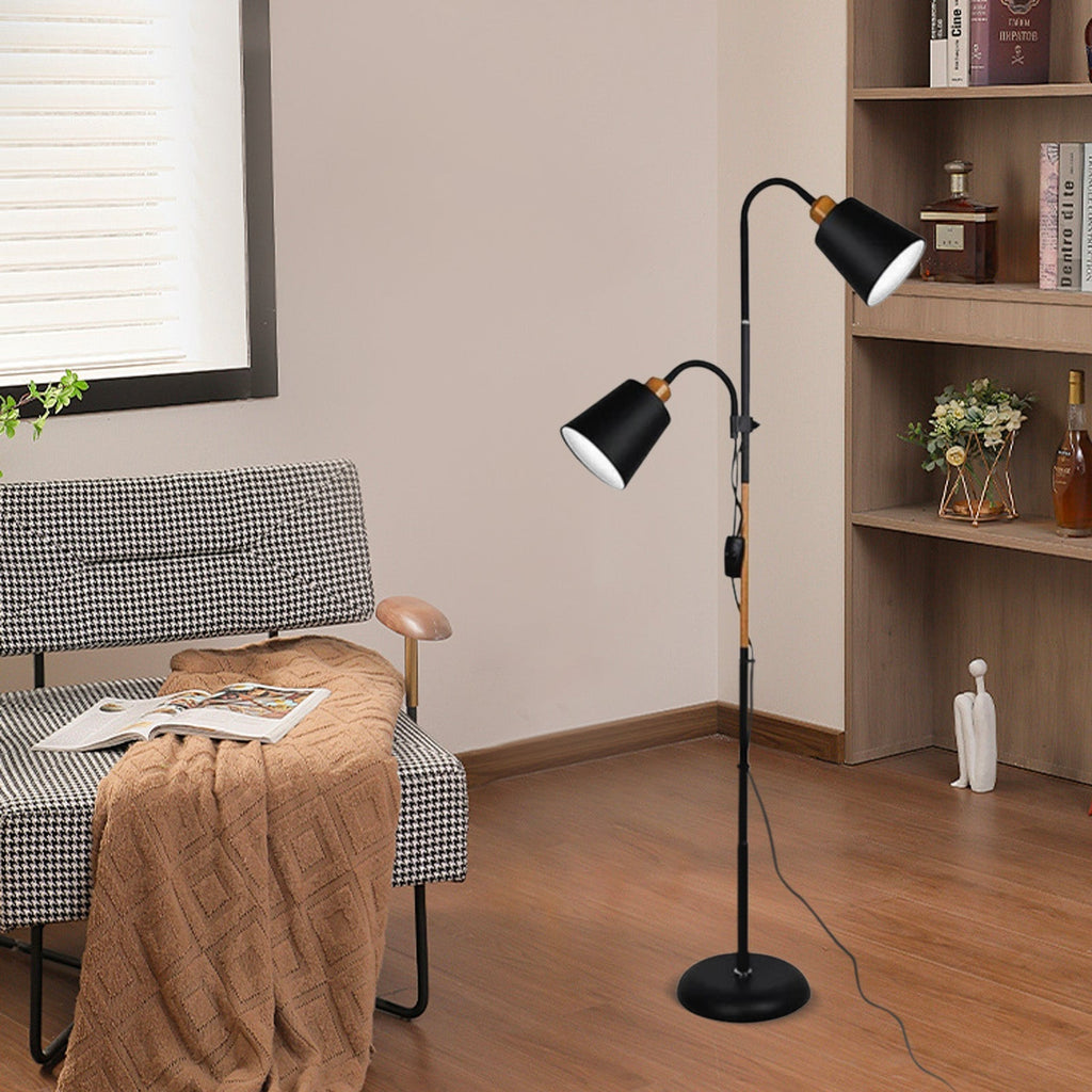 Modern Double Head Floor Lamp — Black/White Metal with Adjustable Living Room - Flindria