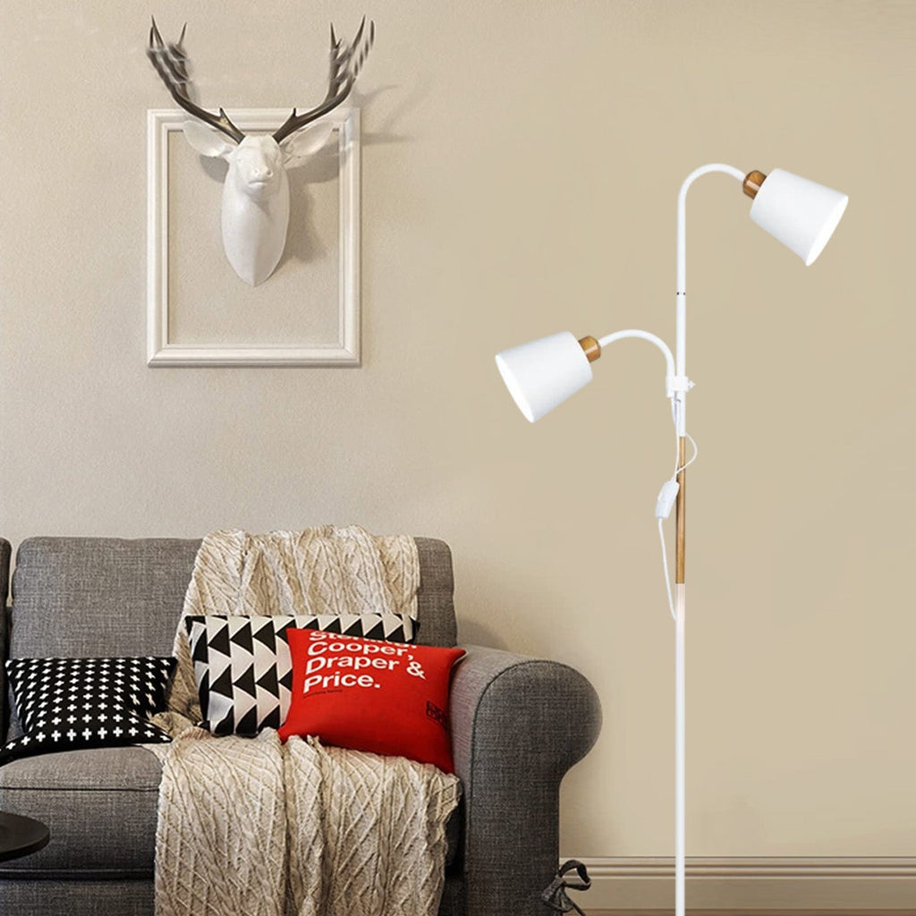 Modern Double Head Floor Lamp — Black/White Metal with Adjustable Living Room - Flindria