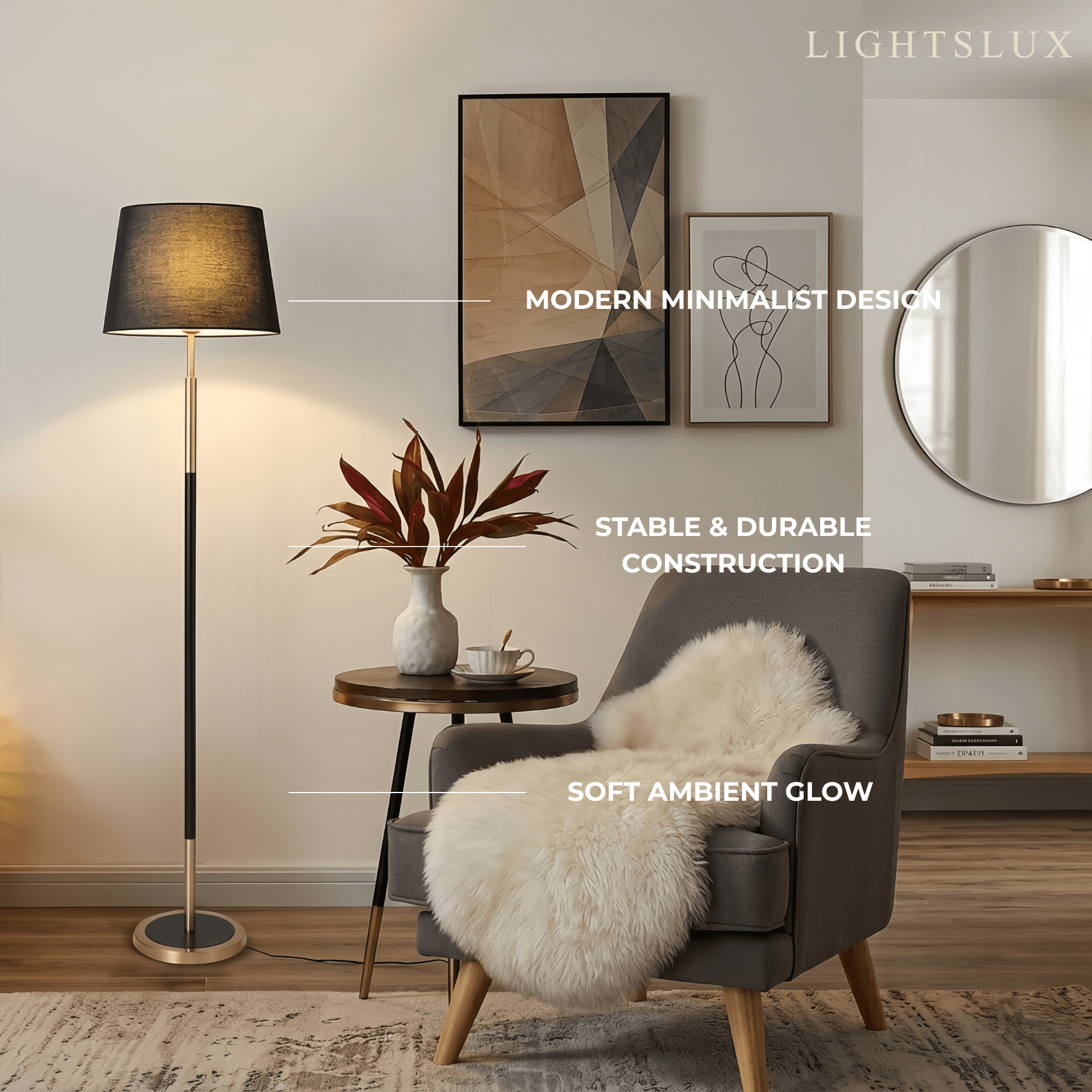 Modern Cylinder Fabric Floor Lamp —  Metal Frame with Warm Glow Indoor - Flindria