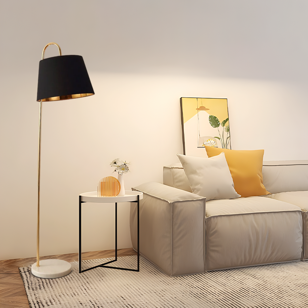 Verola Modern Arched Floor Lamp - Black/White Metal with Fabric Shade Living Room - Flindria
