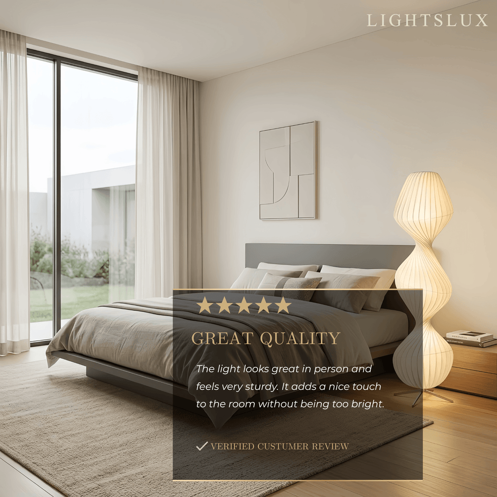 Art Deco Floor Lamp – White Pleated Fabric & Metal for Bedroom - Flindria