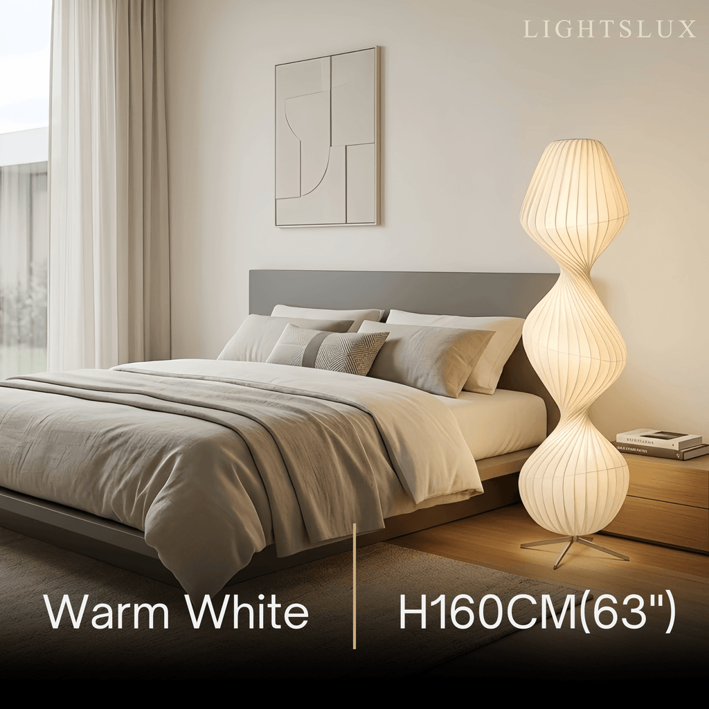 Art Deco Floor Lamp – White Pleated Fabric & Metal for Bedroom - Flindria