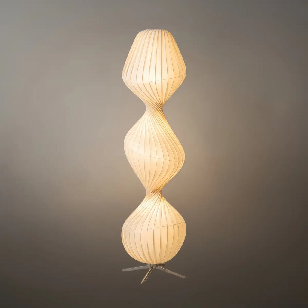 Art Deco Floor Lamp – White Pleated Fabric & Metal for Bedroom - Flindria