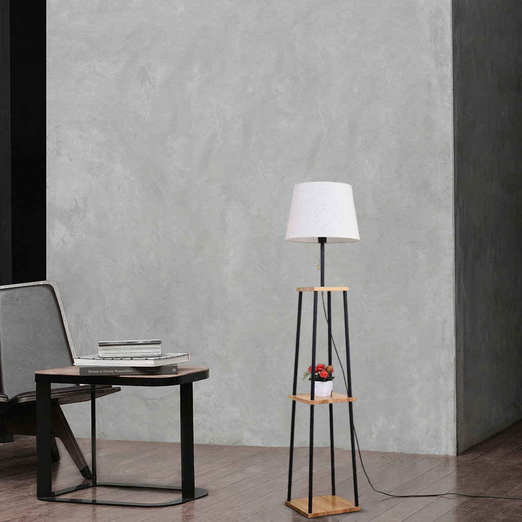 Modern Floor Lamp with Fabric Shade — Black Metal for Dining Room - Flindria