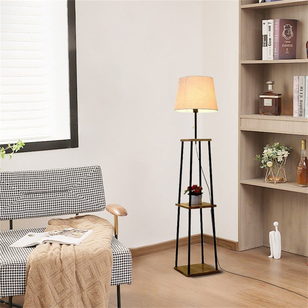 Modern Floor Lamp with Fabric Shade — Black Metal for Dining Room - Flindria