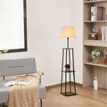 Modern Floor Lamp with Fabric Shade — Black Metal for Dining Room - Flindria