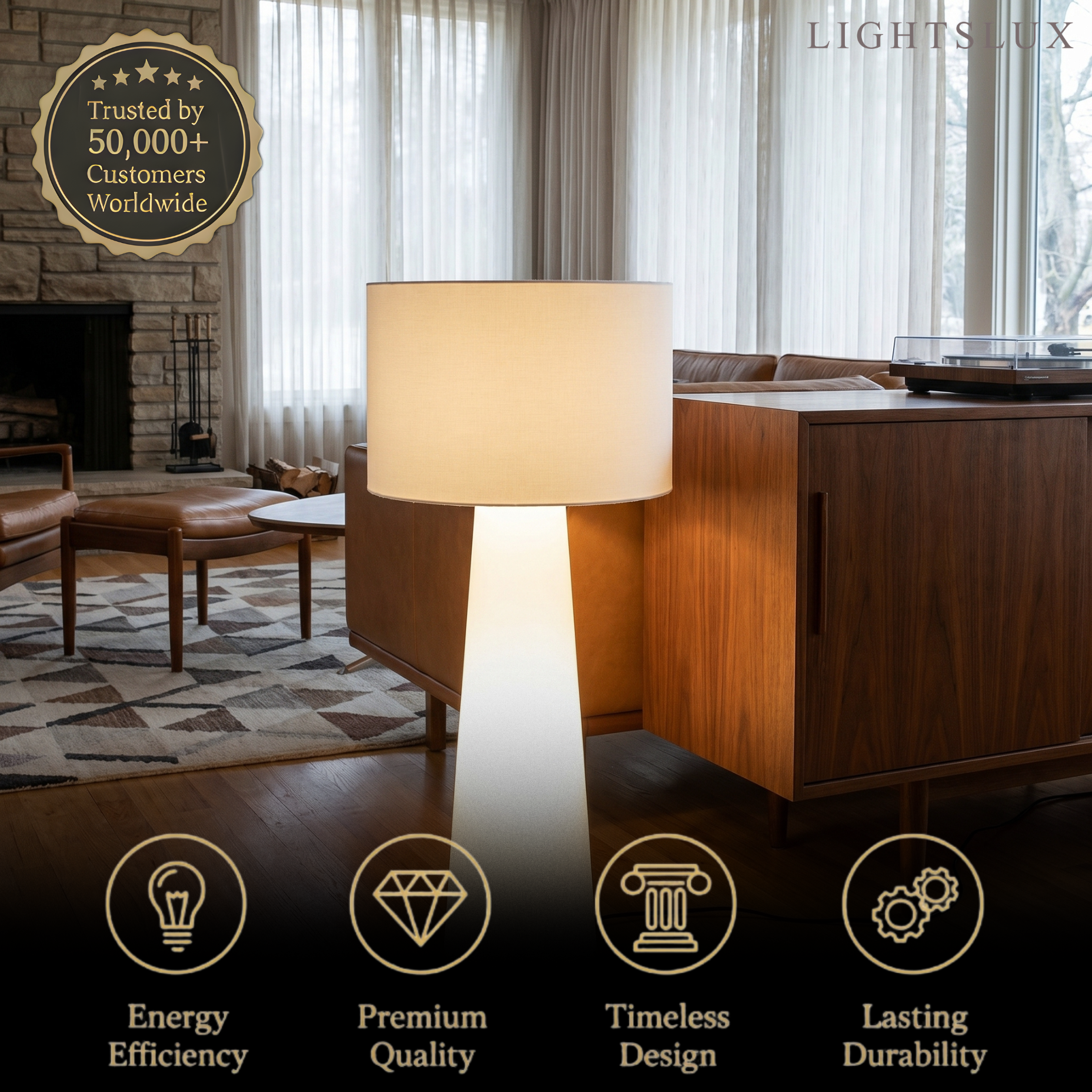 Lampe sur pied cylindrique minimaliste - Métal blanc et tissu pour salon - Flindria