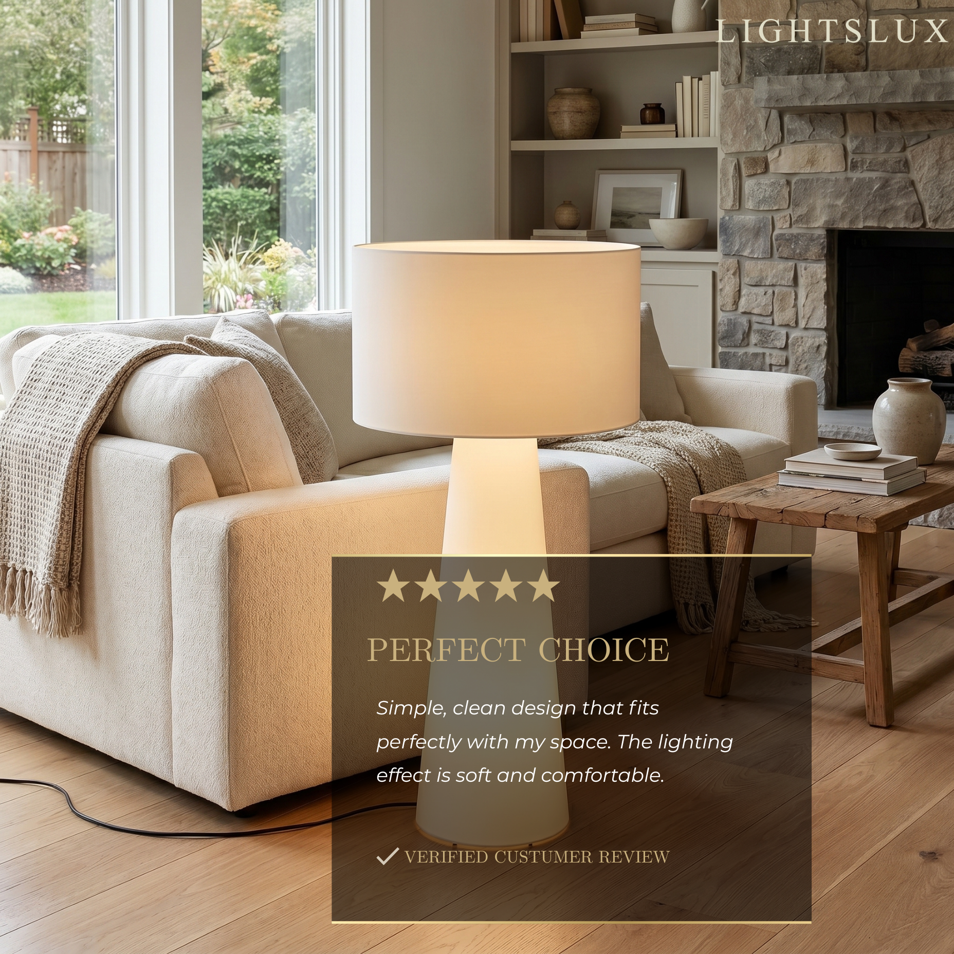 Lampe sur pied cylindrique minimaliste - Métal blanc et tissu pour salon - Flindria