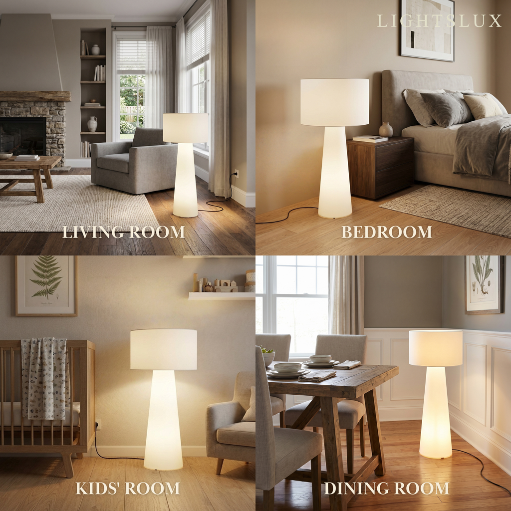 Minimalist Cylindrical Floor Lamp - White Metal & Fabric for Living Room - Flindria