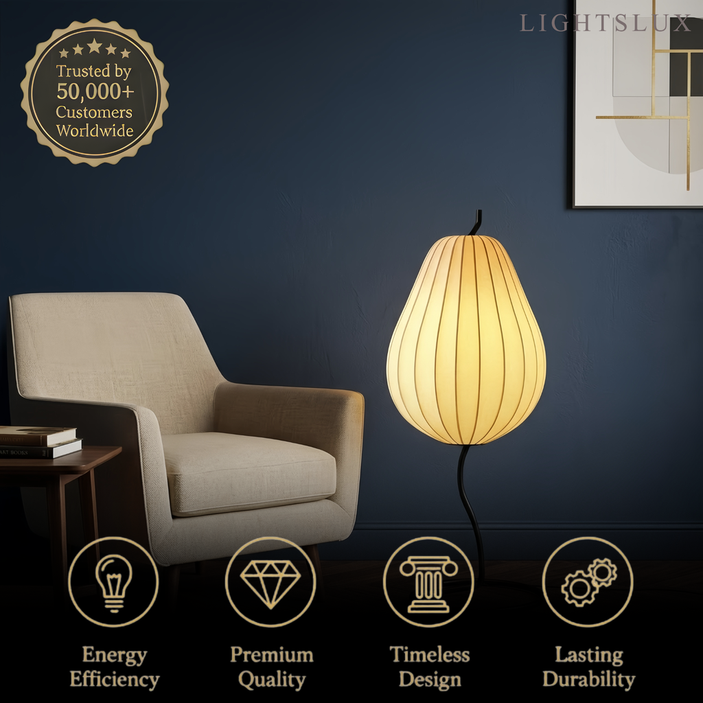 Japanese Style Floor Lamp with Pear-Shaped — White Metal for Bedroom - Flindria