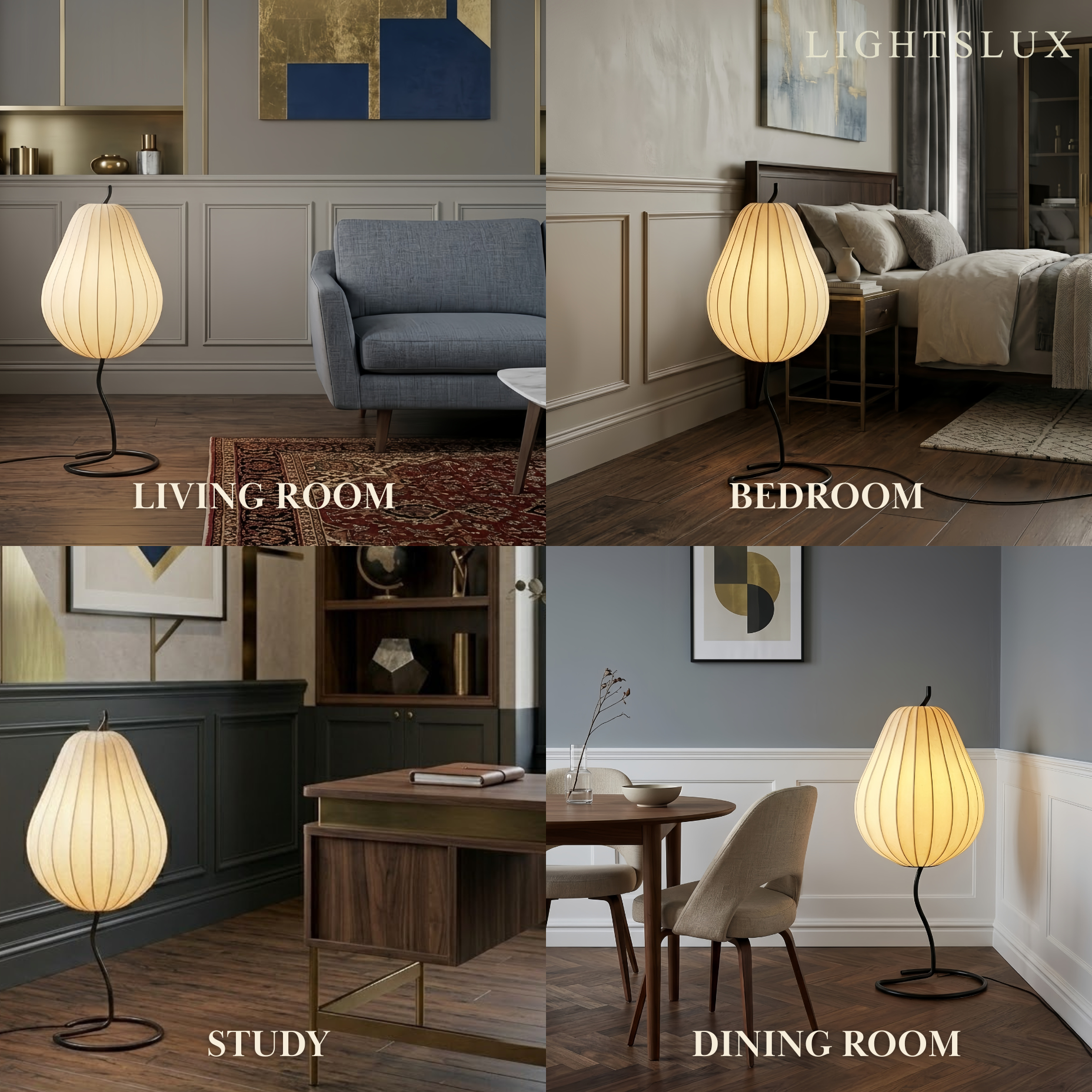 Japanese Style Floor Lamp with Pear-Shaped — White Metal for Bedroom - Flindria