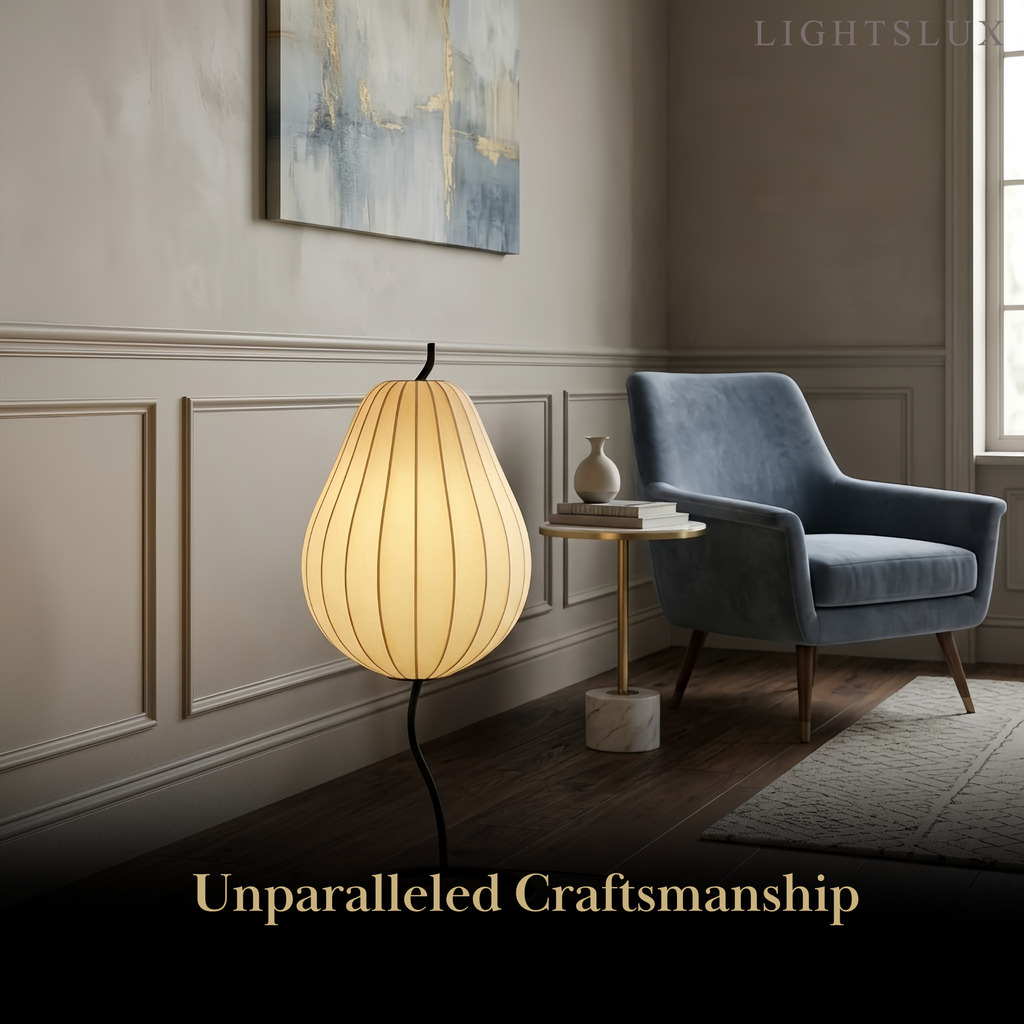 Japanese Style Floor Lamp with Pear-Shaped — White Metal for Bedroom - Flindria