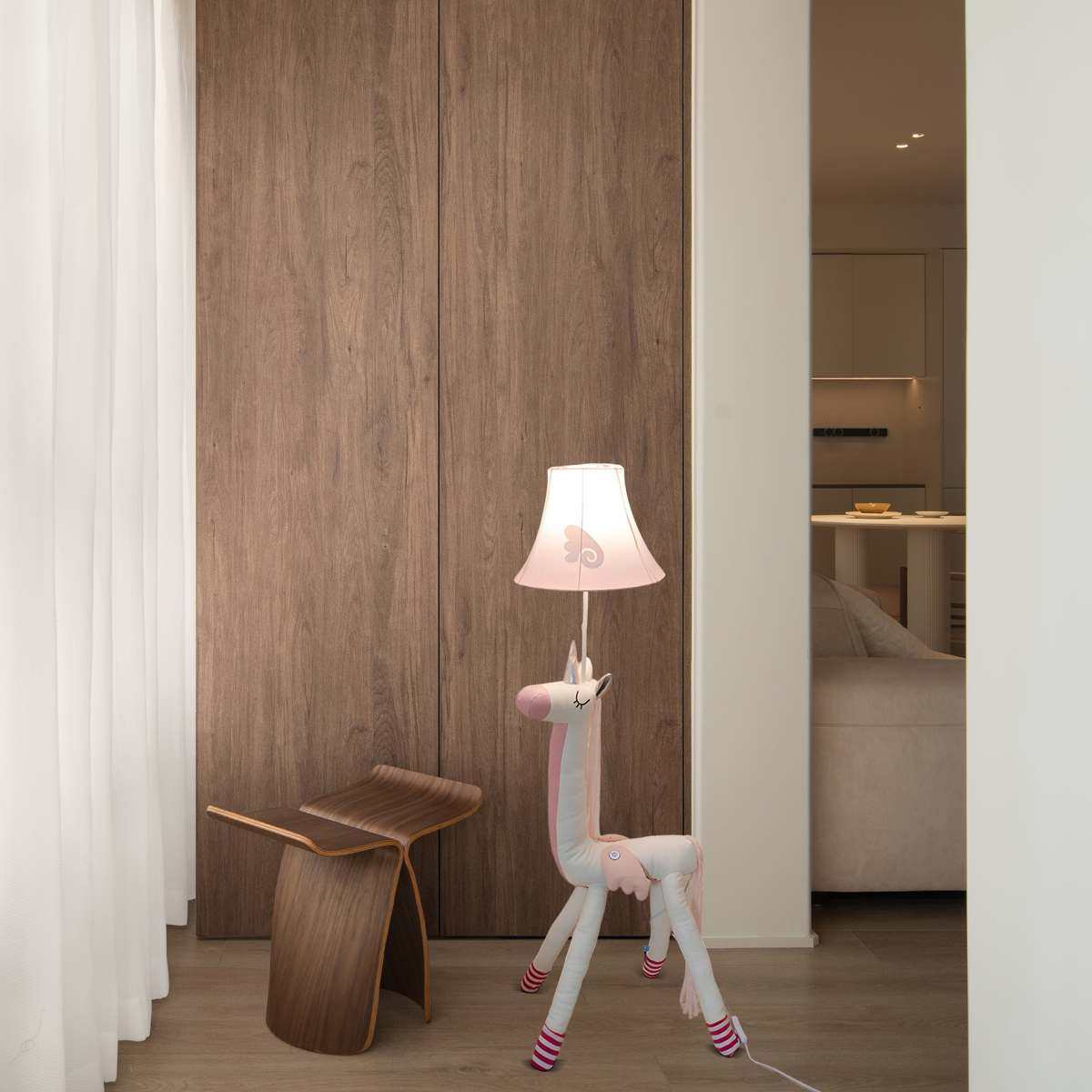 Nordic Unicorn Floor Lamp – Plush & Metal for Dining Room/Kid's Room - Flindria