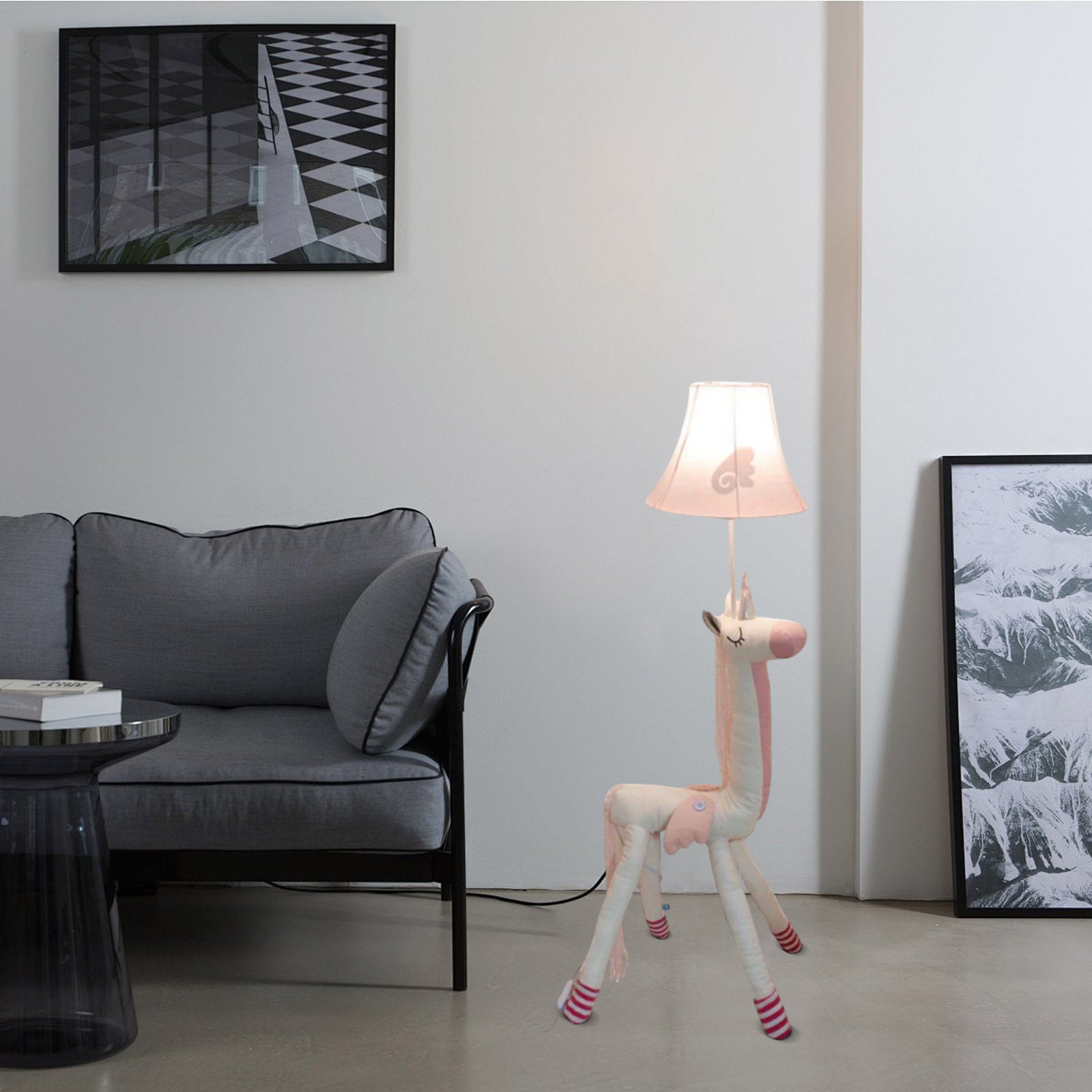 Nordic Unicorn Floor Lamp – Plush & Metal for Dining Room/Kid's Room - Flindria