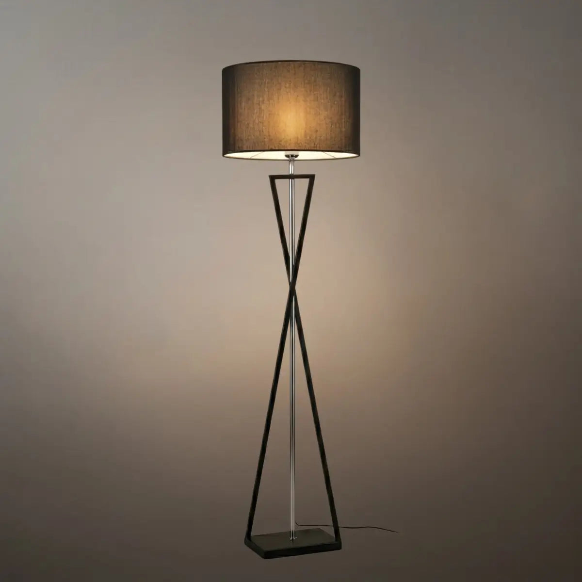Modern Floor Lamp with Cylindrical Fabric Shade — Beige Metal for Bedroom - Flindria