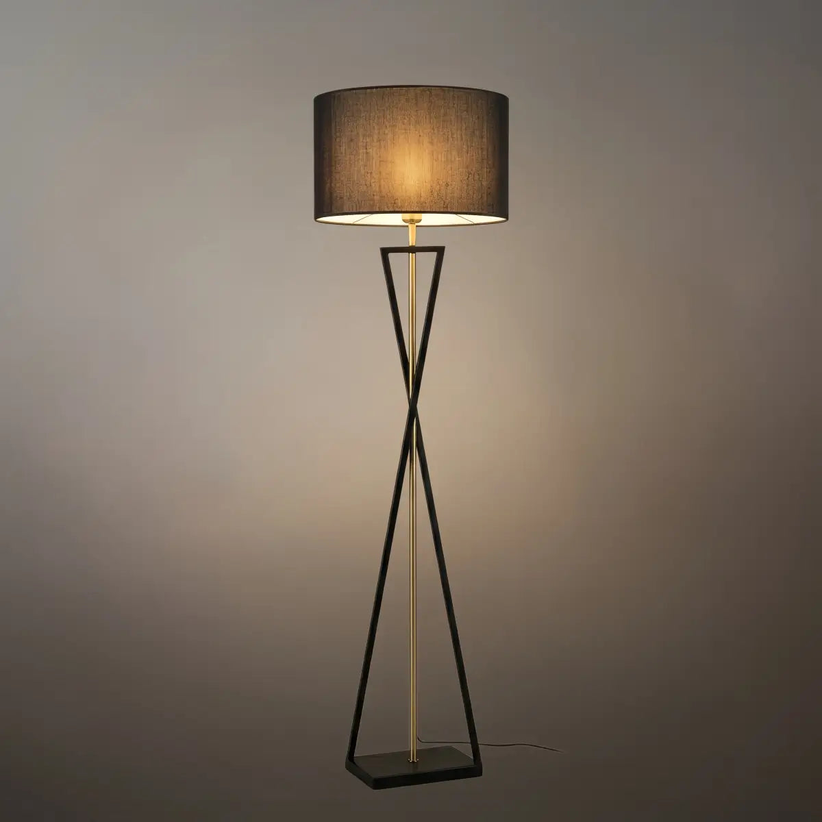 Modern Floor Lamp with Cylindrical Fabric Shade — Beige Metal for Bedroom - Flindria