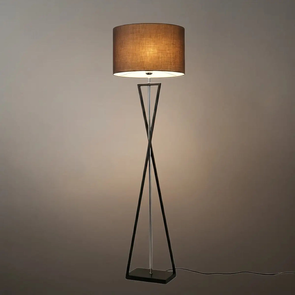 Modern Floor Lamp with Cylindrical Fabric Shade — Beige Metal for Bedroom - Flindria