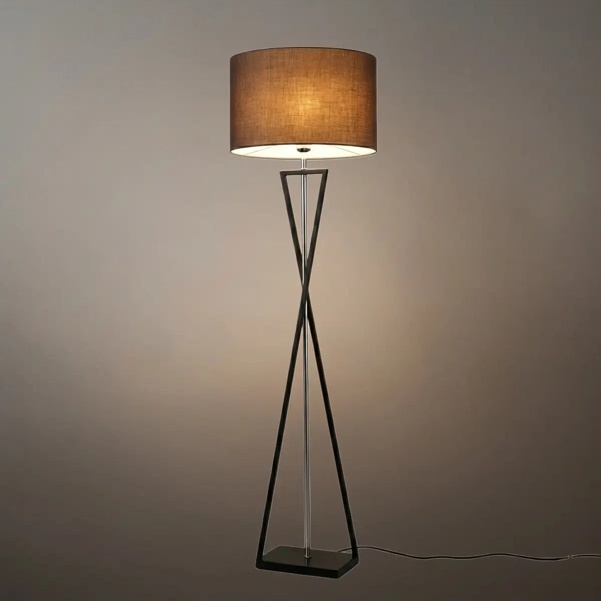 Modern Floor Lamp with Cylindrical Fabric Shade — Beige Metal for Bedroom - Flindria