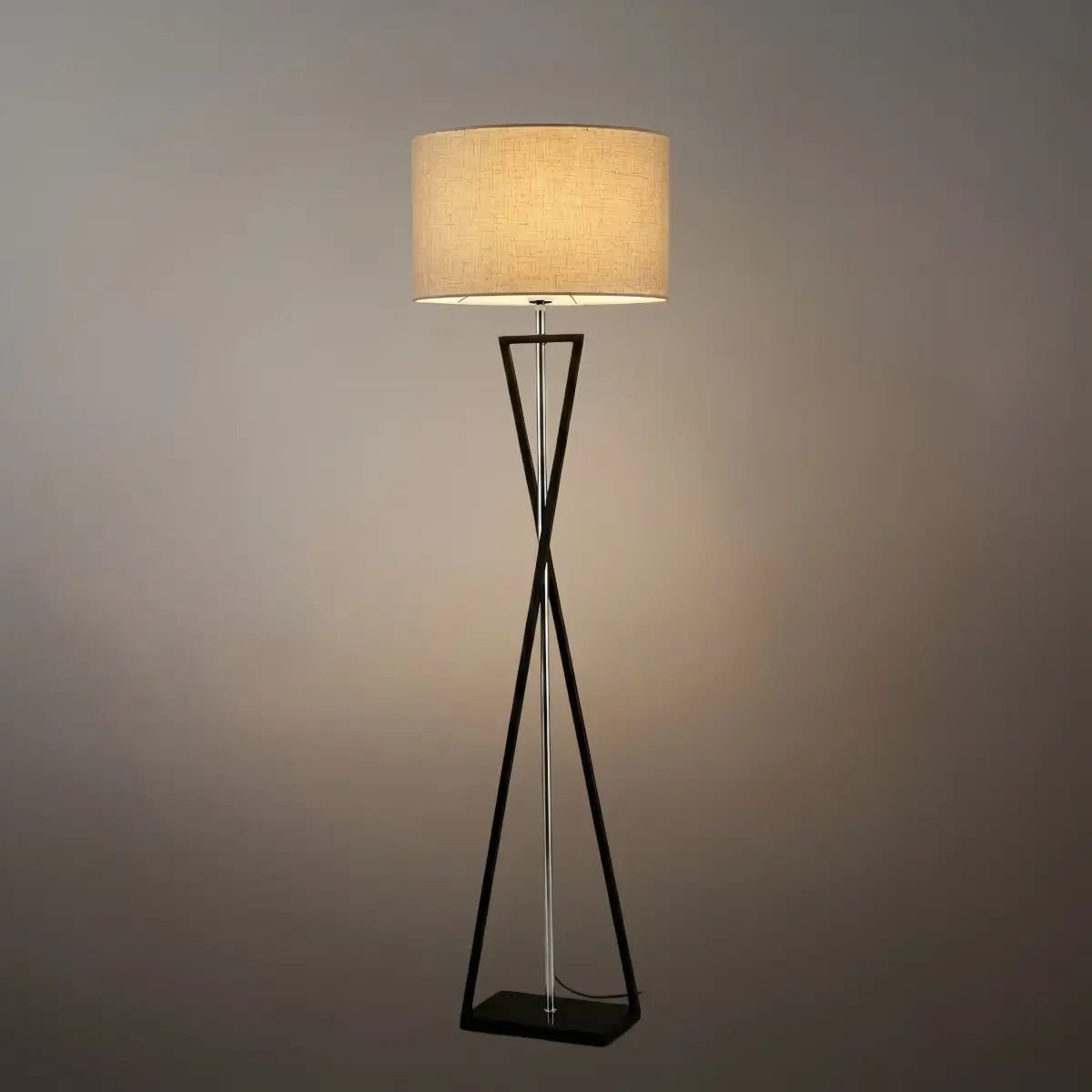 Modern Floor Lamp with Cylindrical Fabric Shade — Beige Metal for Bedroom - Flindria