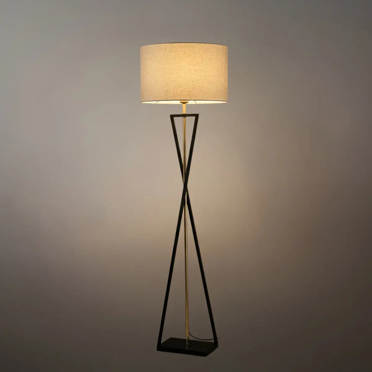 Modern Floor Lamp with Cylindrical Fabric Shade — Beige Metal for Bedroom - Flindria