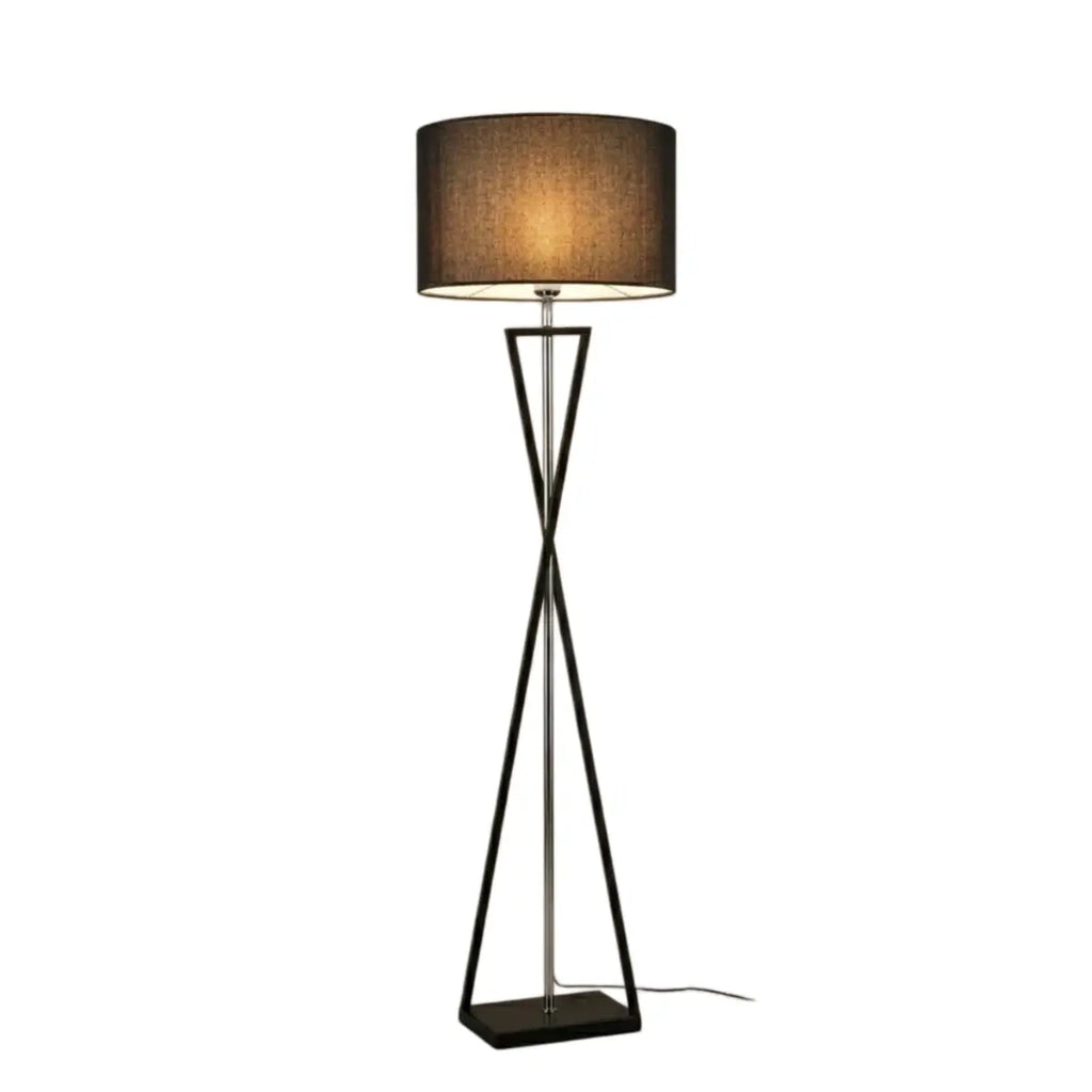 Modern Floor Lamp with Cylindrical Fabric Shade — Beige Metal for Bedroom - Flindria