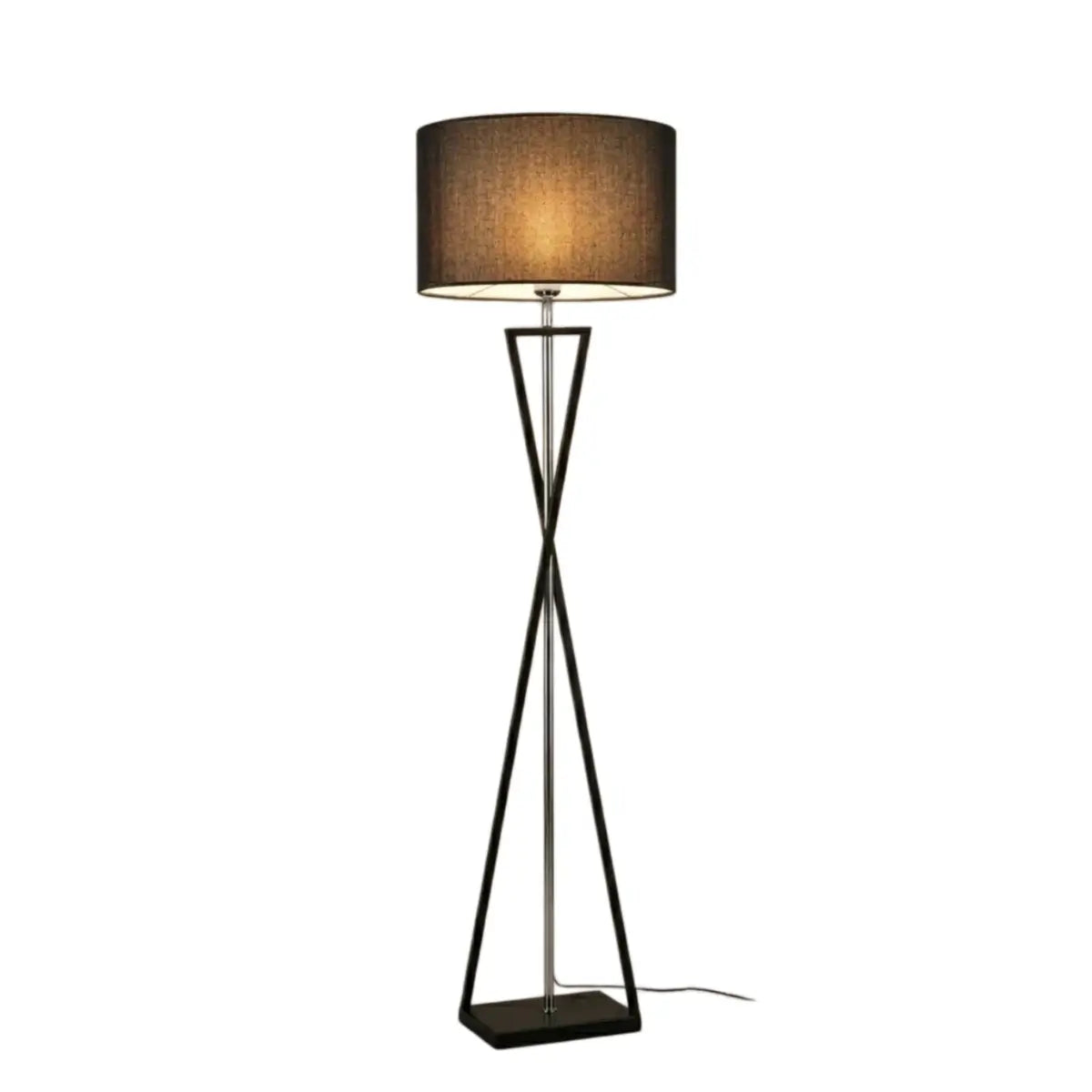 Modern Floor Lamp with Cylindrical Fabric Shade — Beige Metal for Bedroom - Flindria