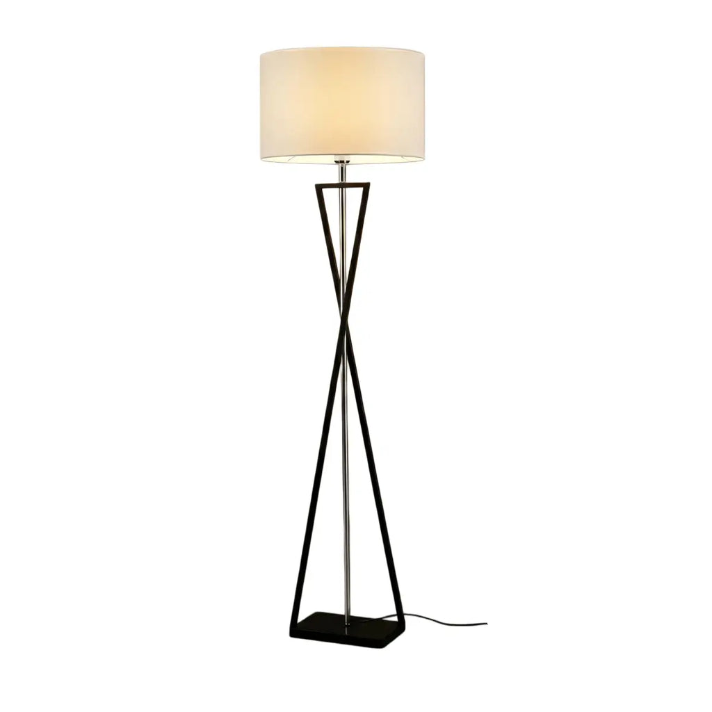 Modern Floor Lamp with Cylindrical Fabric Shade — Beige Metal for Bedroom - Flindria