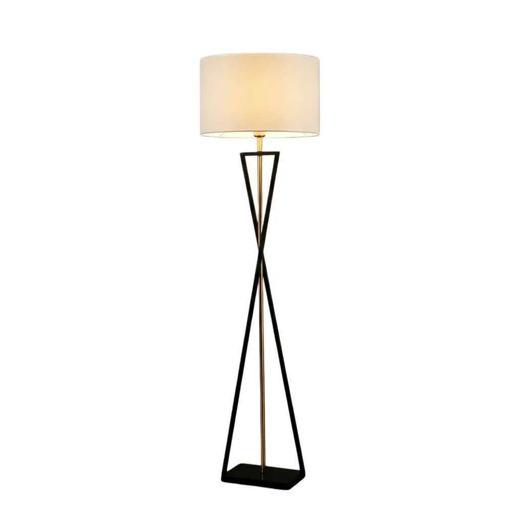 Modern Floor Lamp with Cylindrical Fabric Shade — Beige Metal for Bedroom - Flindria