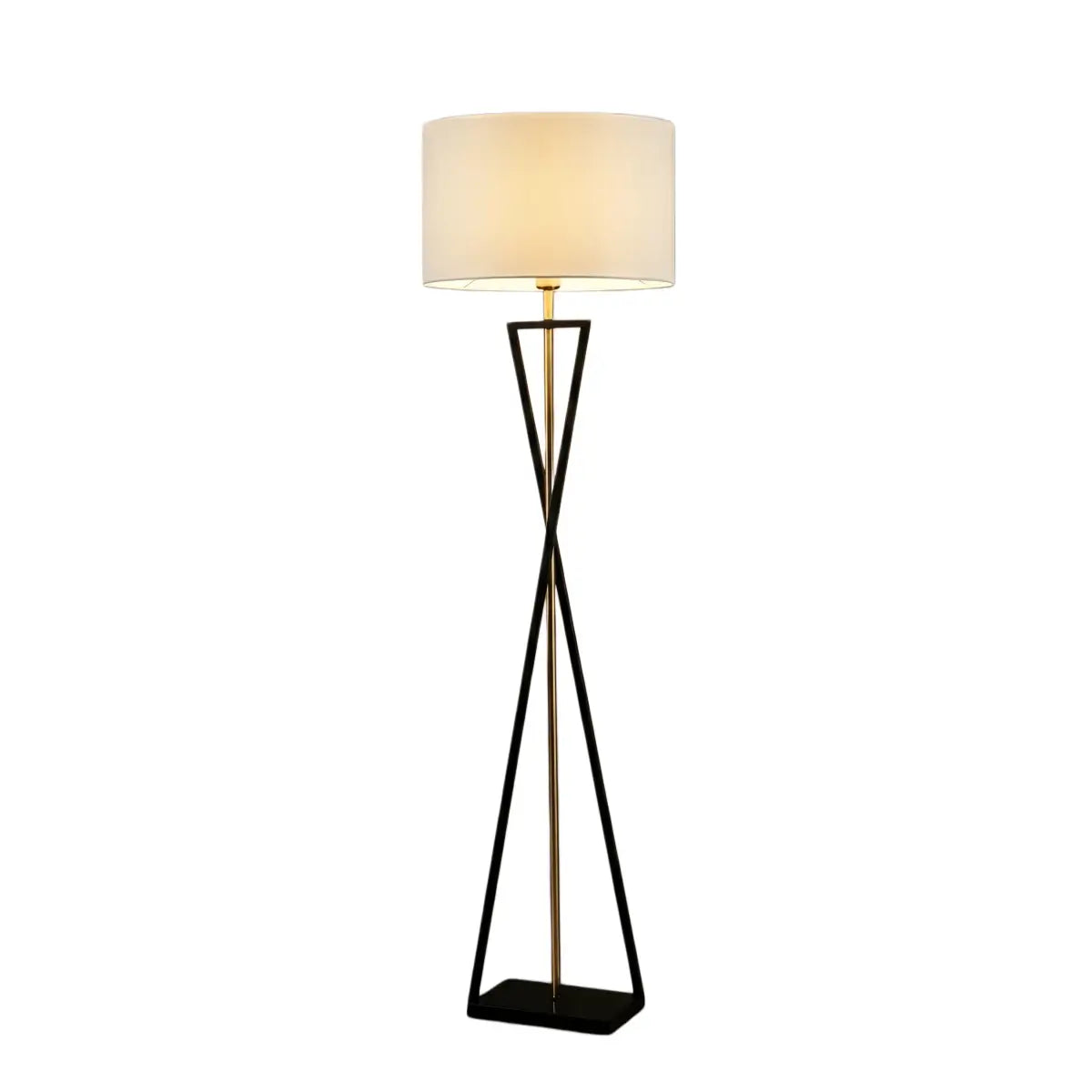 Modern Floor Lamp with Cylindrical Fabric Shade — Beige Metal for Bedroom - Flindria