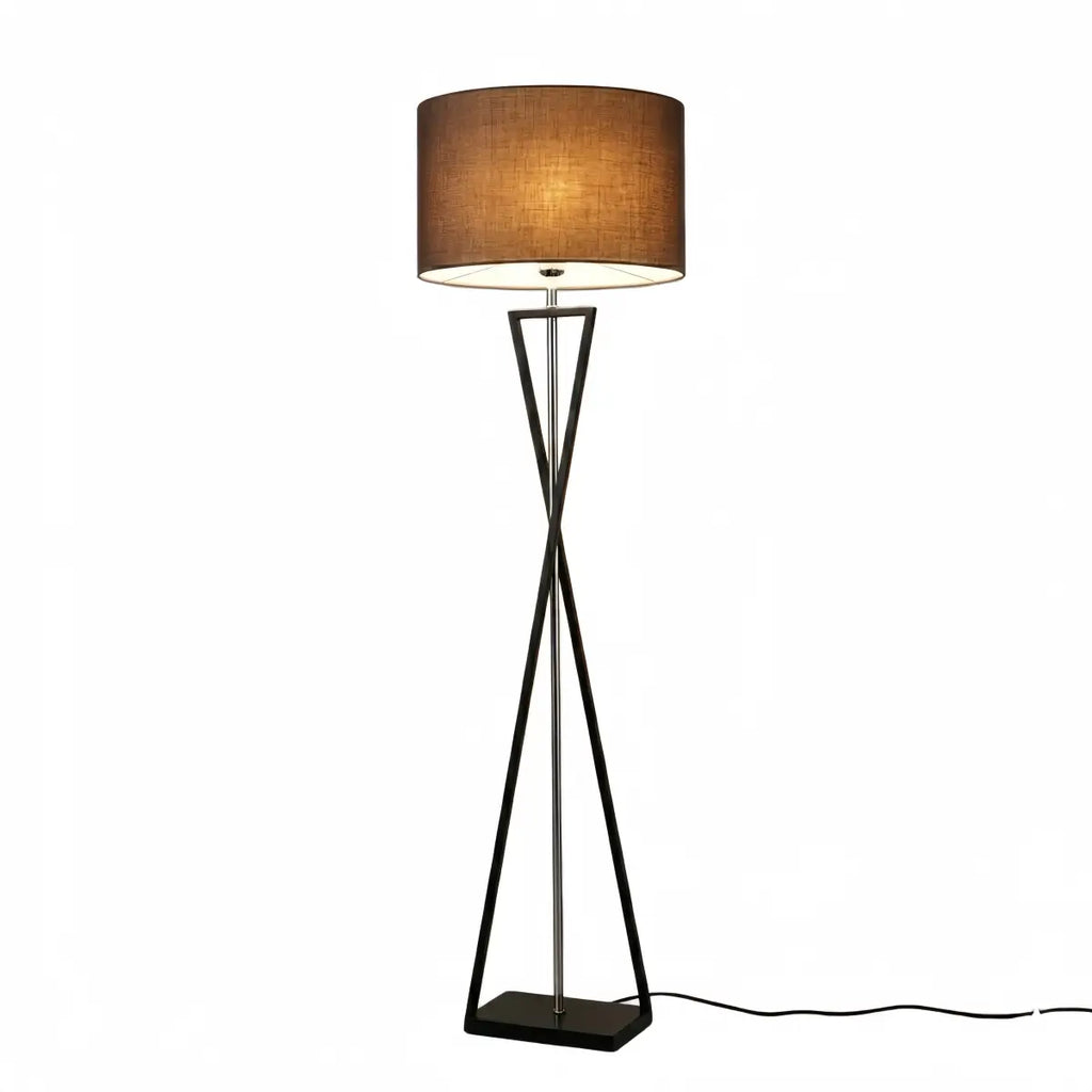 Modern Floor Lamp with Cylindrical Fabric Shade — Beige Metal for Bedroom - Flindria