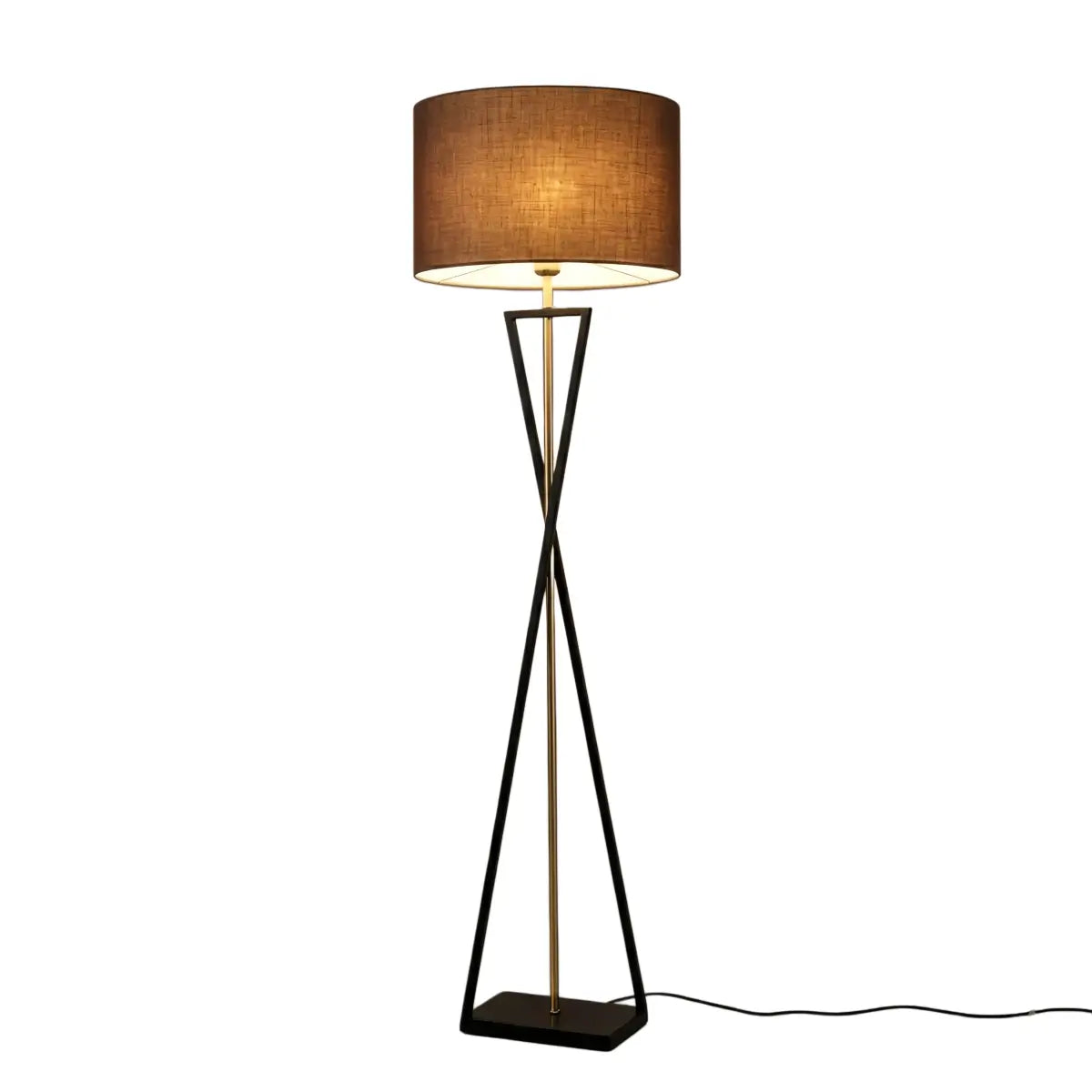 Modern Floor Lamp with Cylindrical Fabric Shade — Beige Metal for Bedroom - Flindria