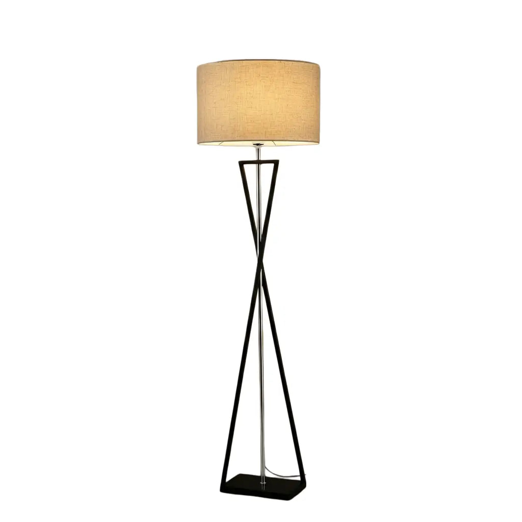 Modern Floor Lamp with Cylindrical Fabric Shade — Beige Metal for Bedroom - Flindria