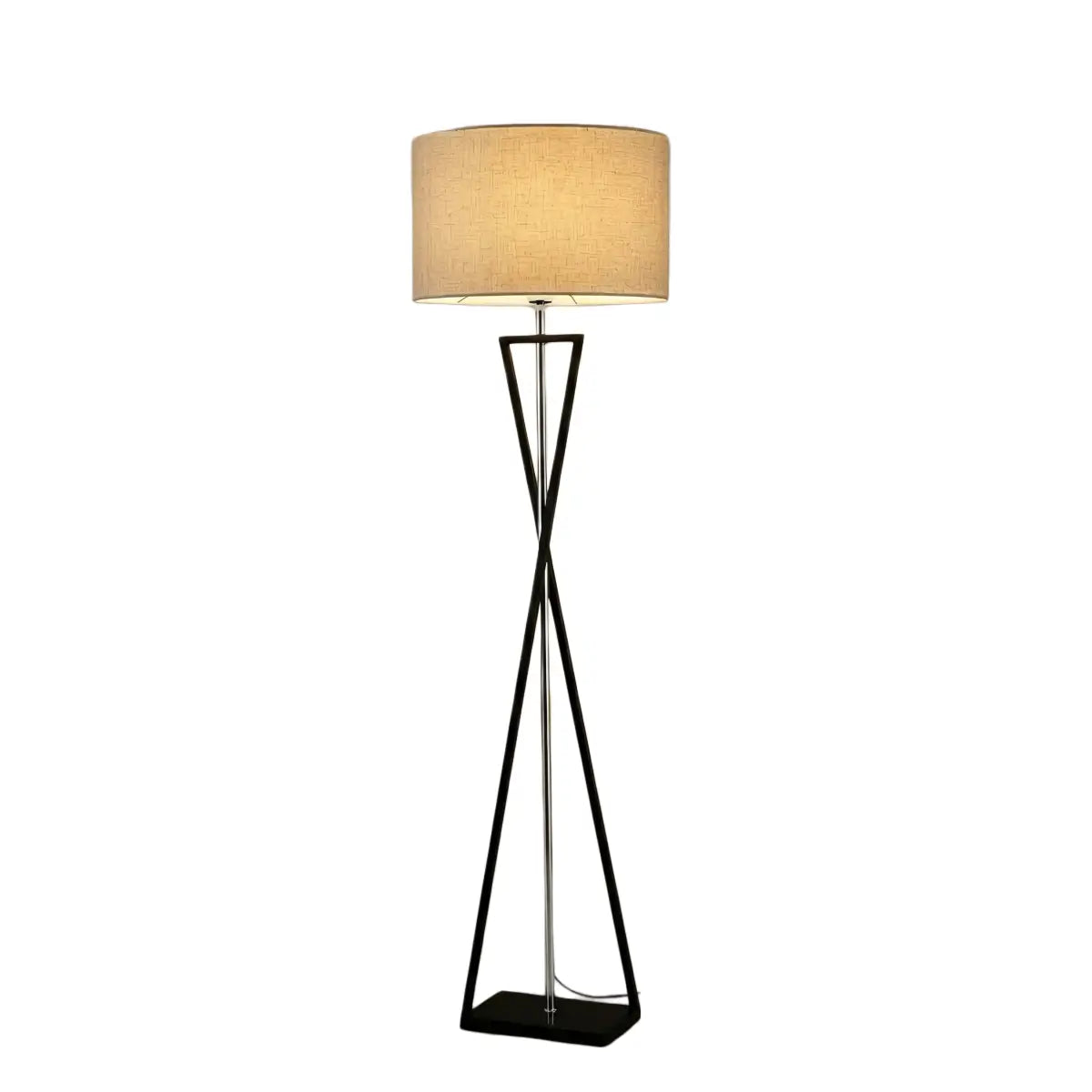Modern Floor Lamp with Cylindrical Fabric Shade — Beige Metal for Bedroom - Flindria