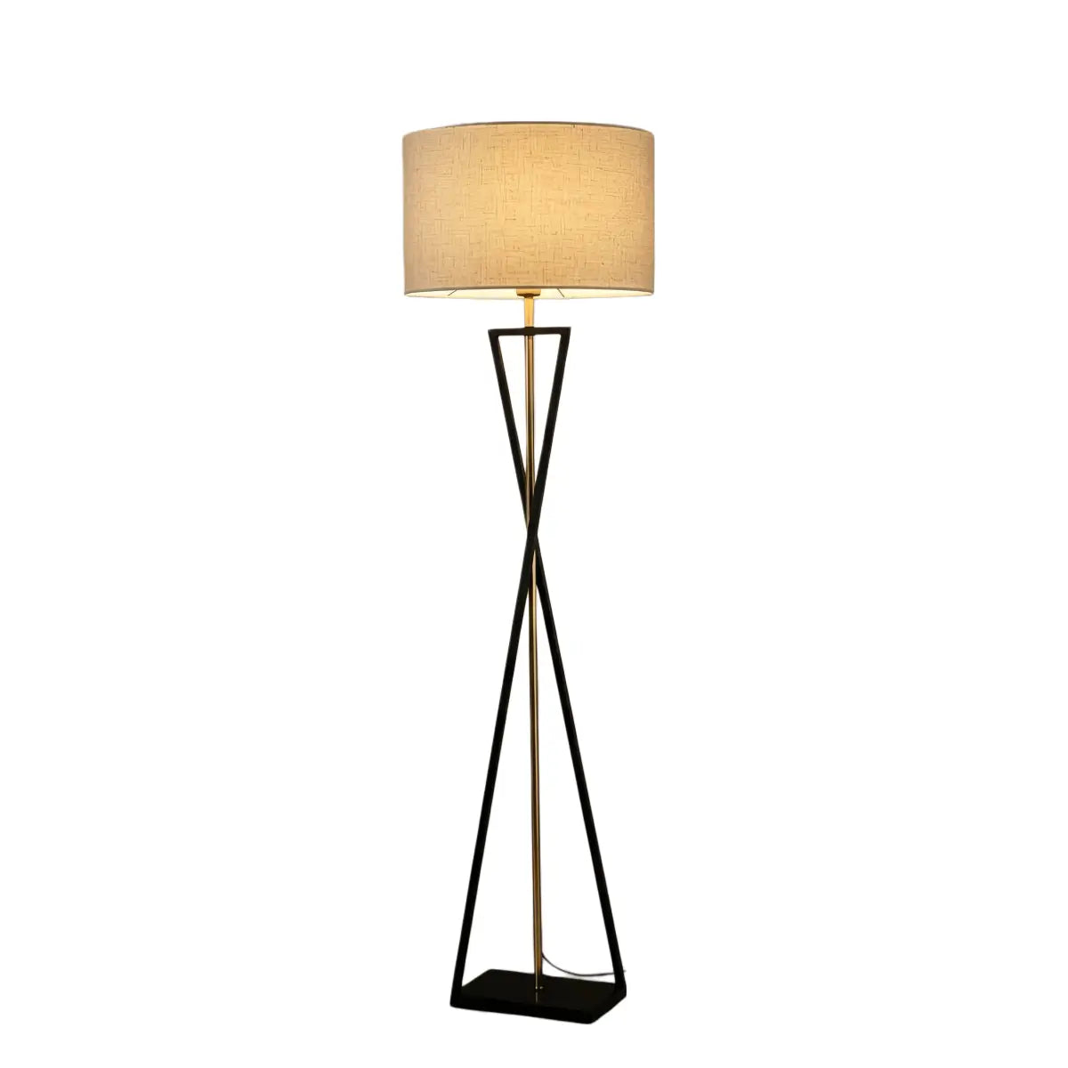 Modern Floor Lamp with Cylindrical Fabric Shade — Beige Metal for Bedroom - Flindria