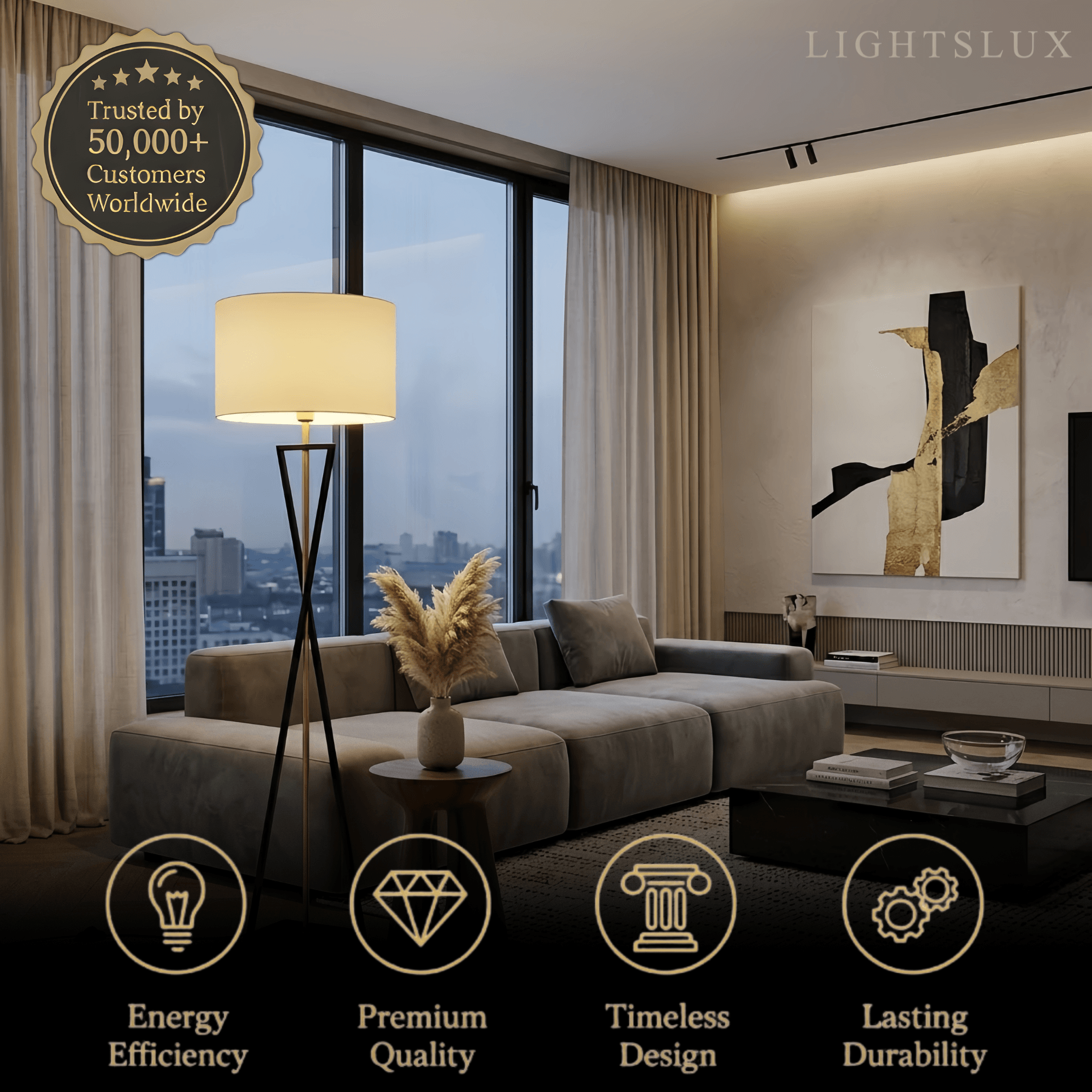 Modern Floor Lamp with Cylindrical Fabric Shade — Beige Metal for Bedroom - Flindria