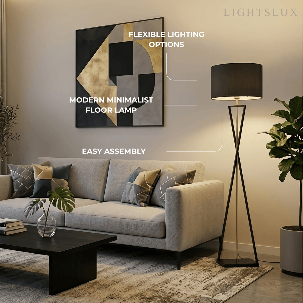 Modern Floor Lamp with Cylindrical Fabric Shade — Beige Metal for Bedroom - Flindria