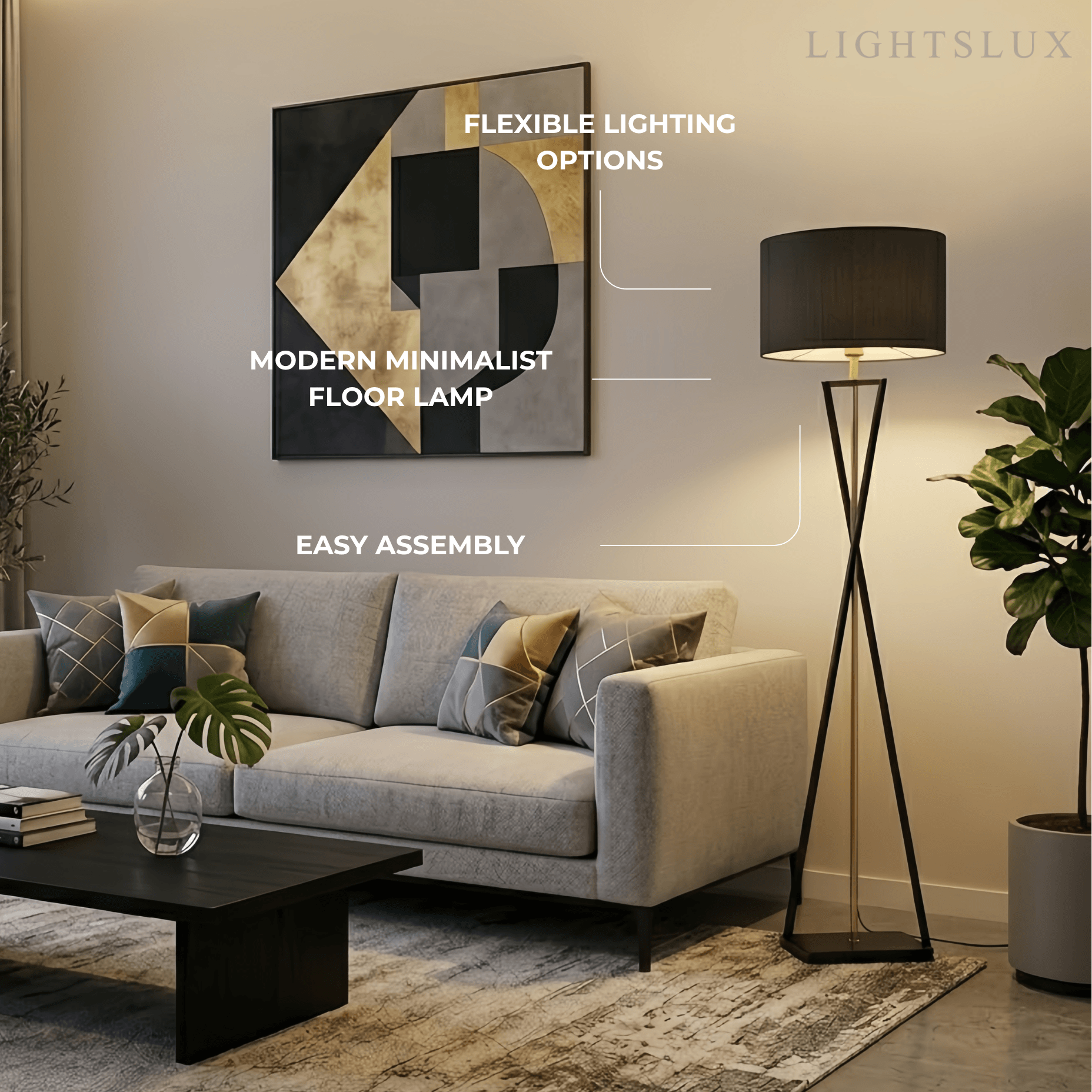 Modern Floor Lamp with Cylindrical Fabric Shade — Beige Metal for Bedroom - Flindria
