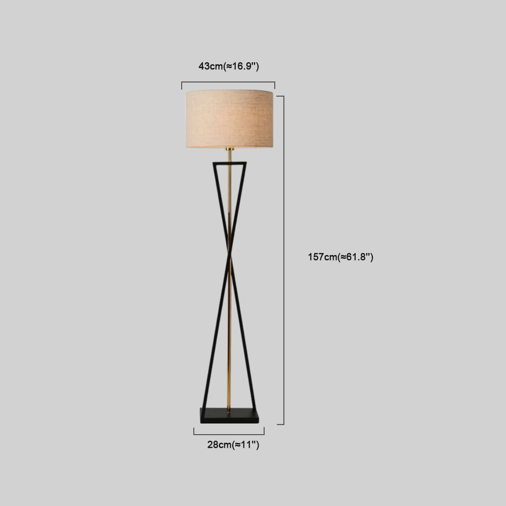 Modern Floor Lamp with Cylindrical Fabric Shade — Beige Metal for Bedroom - Flindria