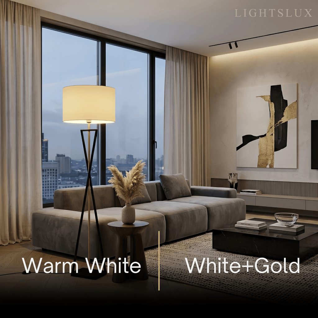 Modern Floor Lamp with Cylindrical Fabric Shade — Beige Metal for Bedroom - Flindria