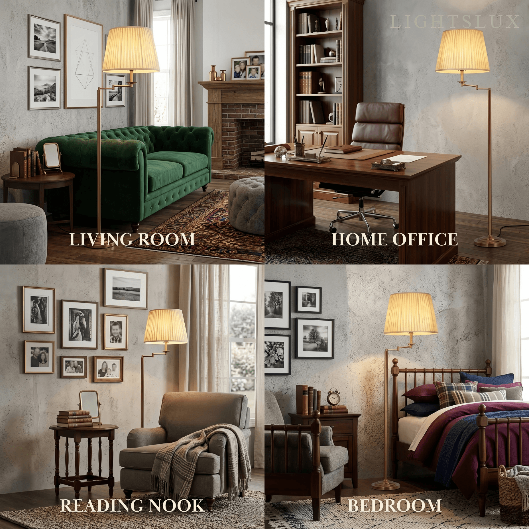 Modern Floor Lamp — Brass Metal & Fabric Cylinder Shade Living Room - Flindria