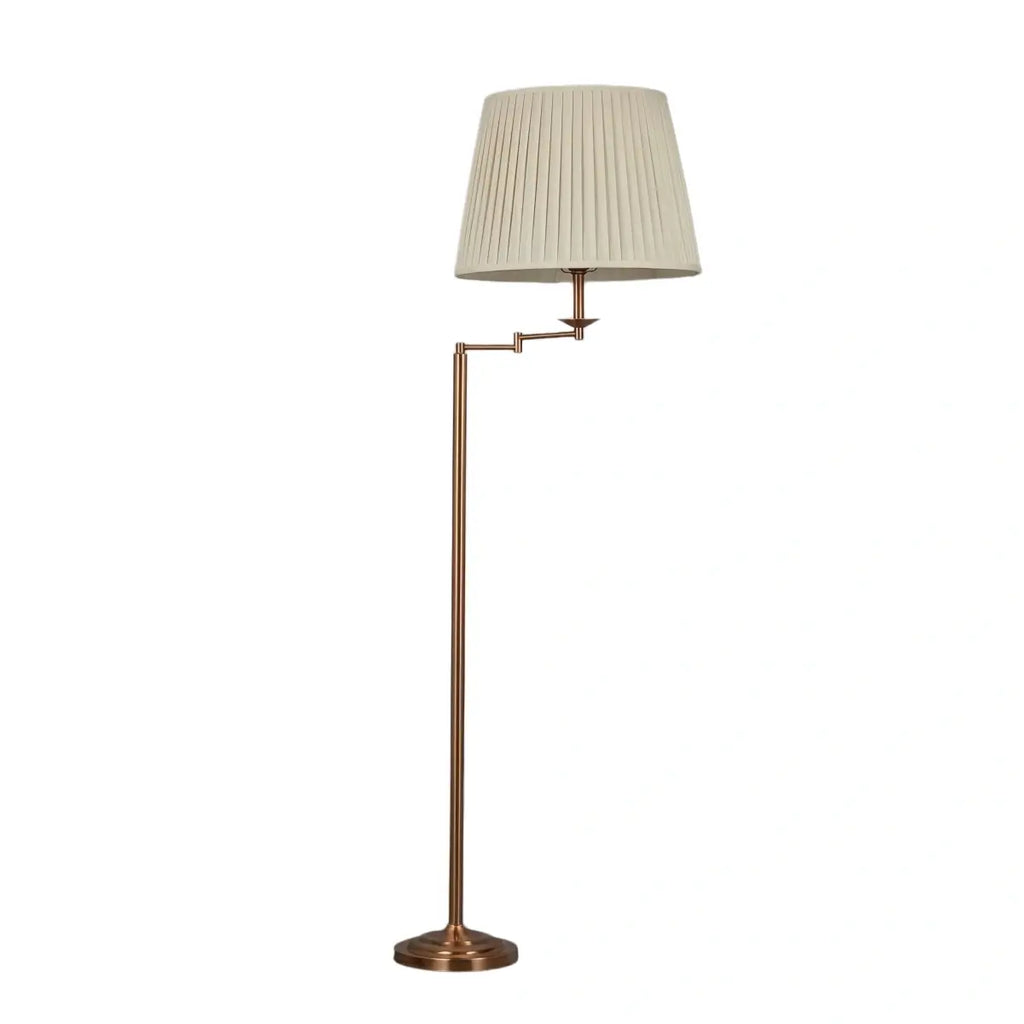 Modern Floor Lamp — Brass Metal & Fabric Cylinder Shade Living Room - Flindria