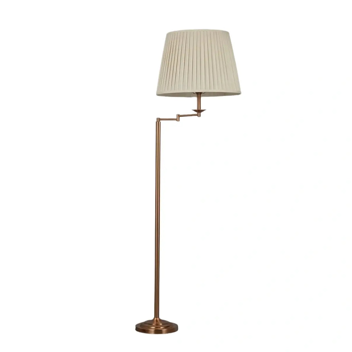 Modern Floor Lamp — Brass Metal & Fabric Cylinder Shade Living Room - Flindria