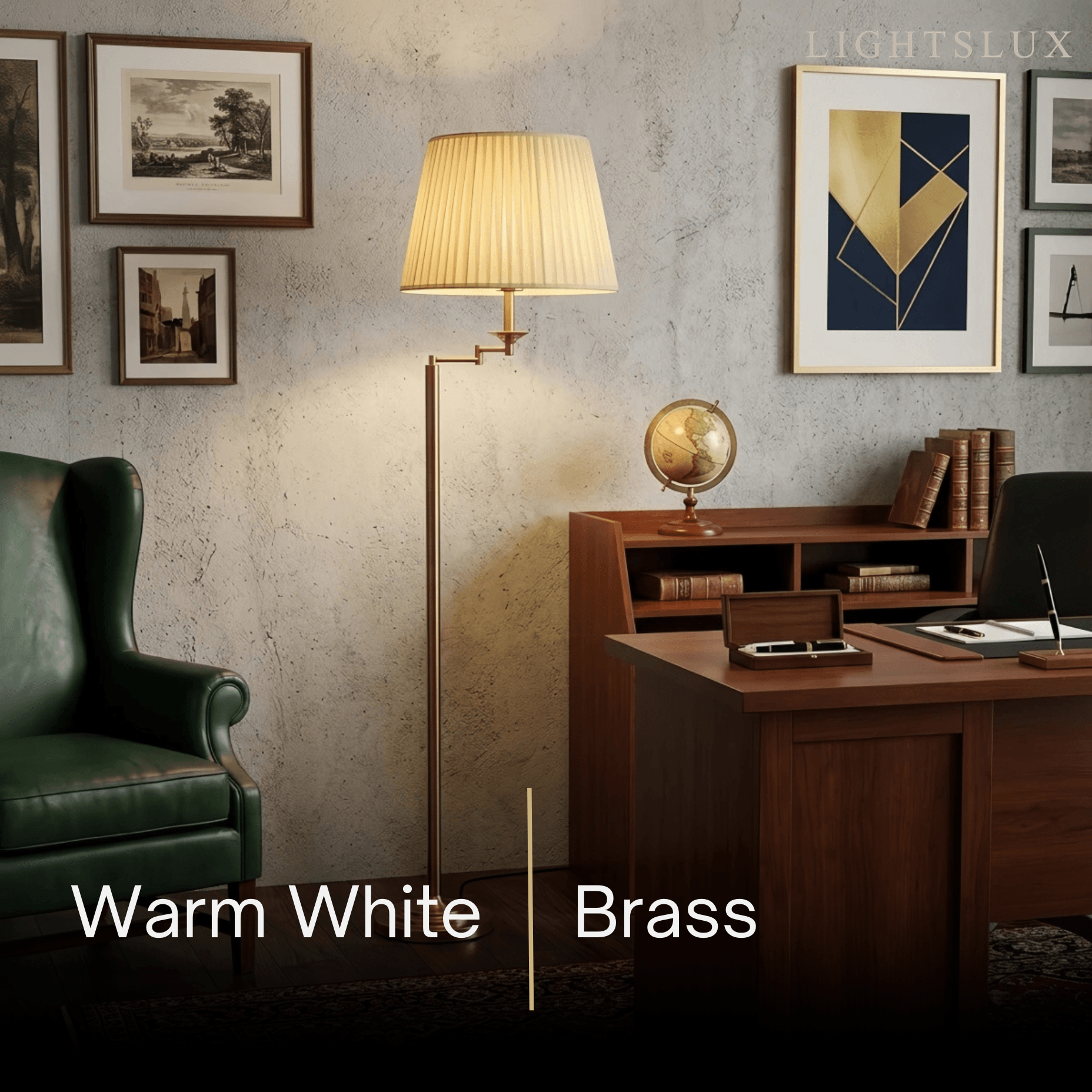 Modern Floor Lamp — Brass Metal & Fabric Cylinder Shade Living Room - Flindria