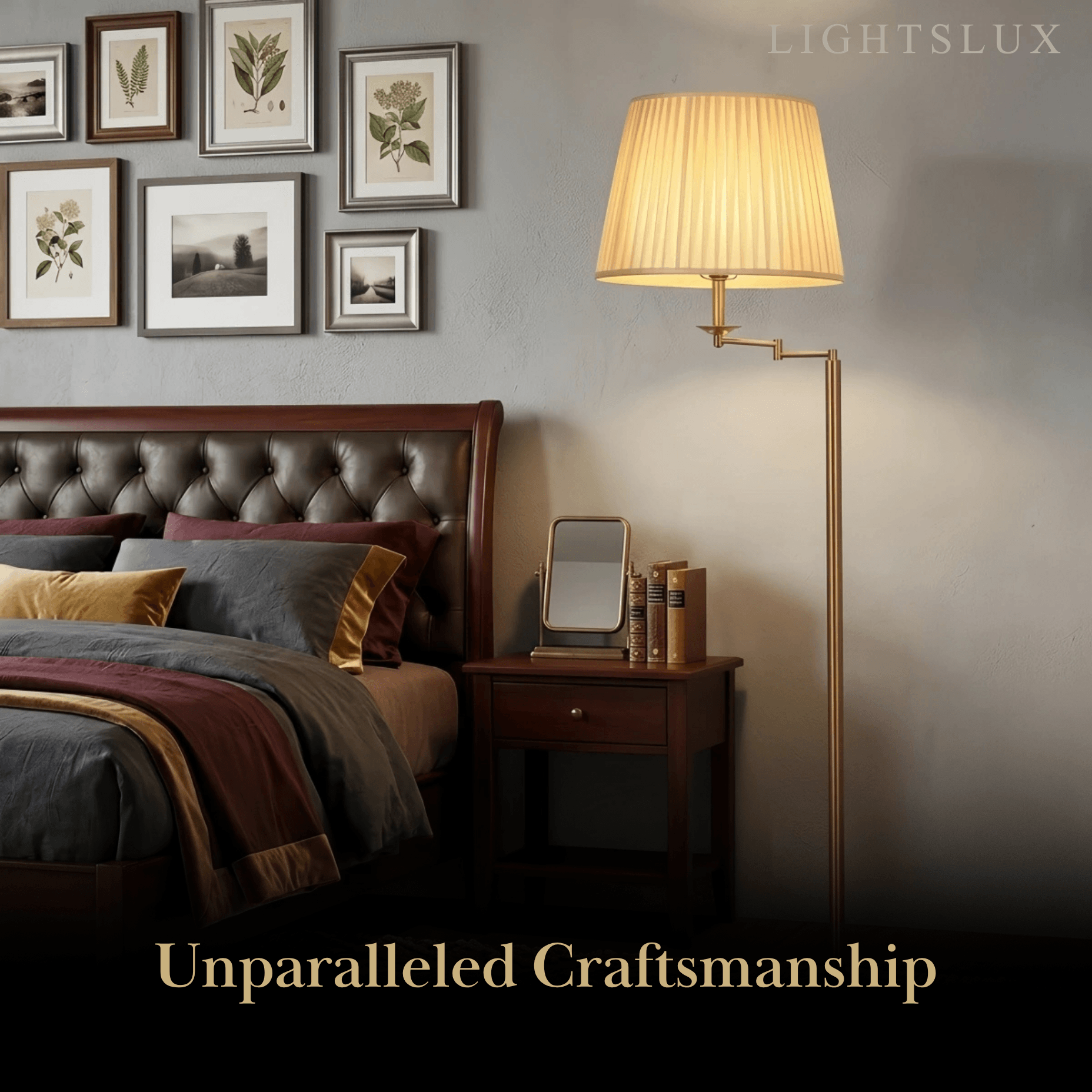 Modern Floor Lamp — Brass Metal & Fabric Cylinder Shade Living Room - Flindria