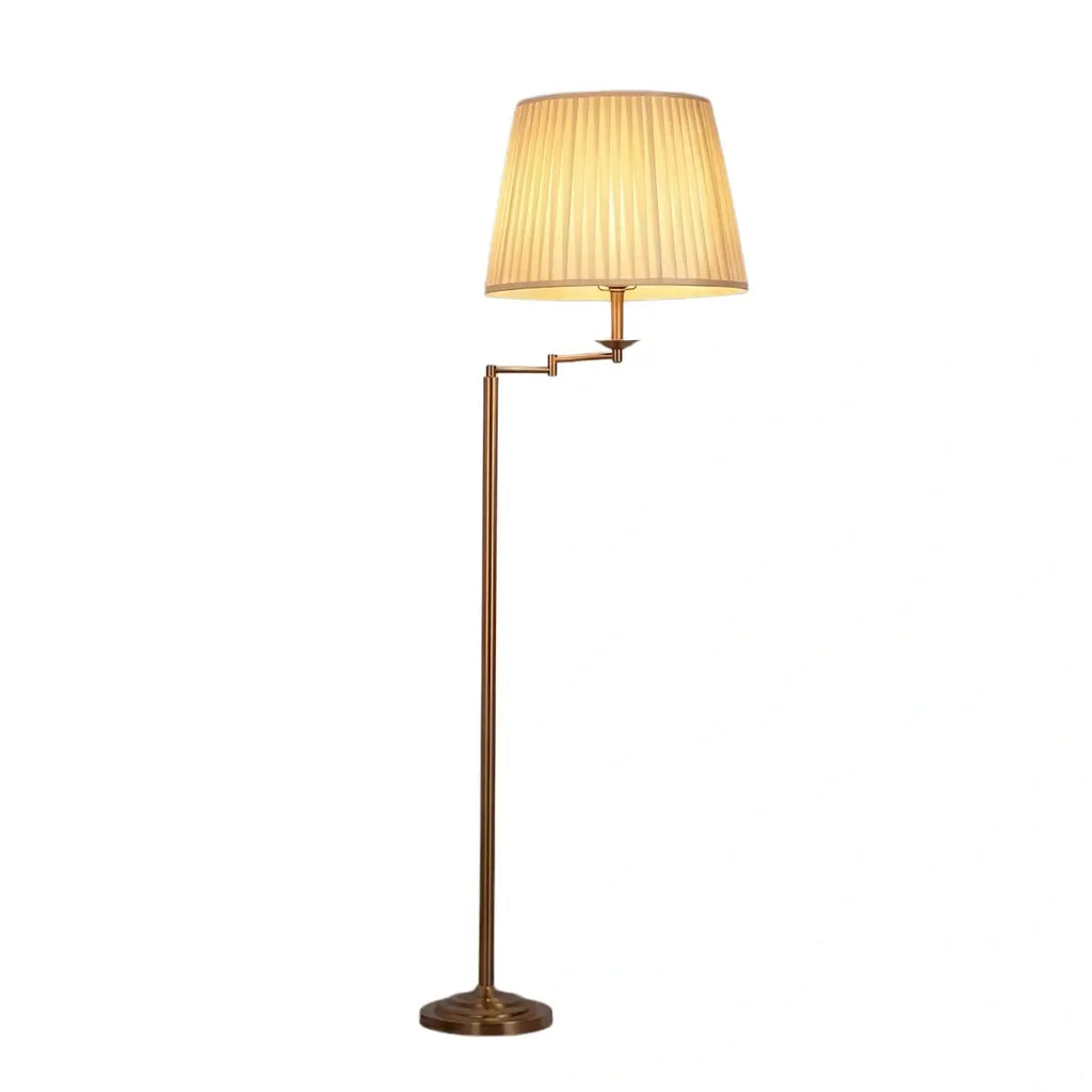 Modern Floor Lamp — Brass Metal & Fabric Cylinder Shade Living Room - Flindria